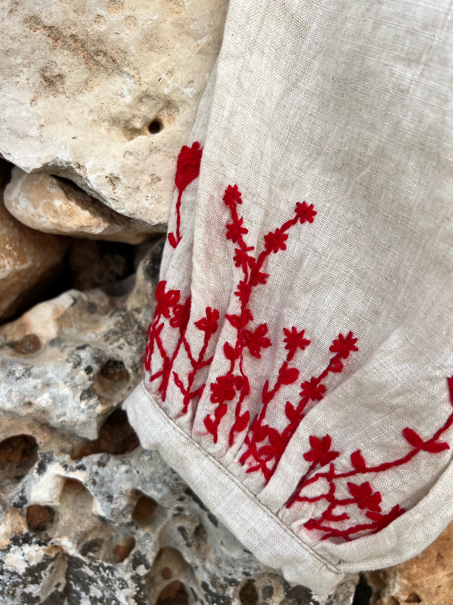 Shirt - Linen blouse red embroidered