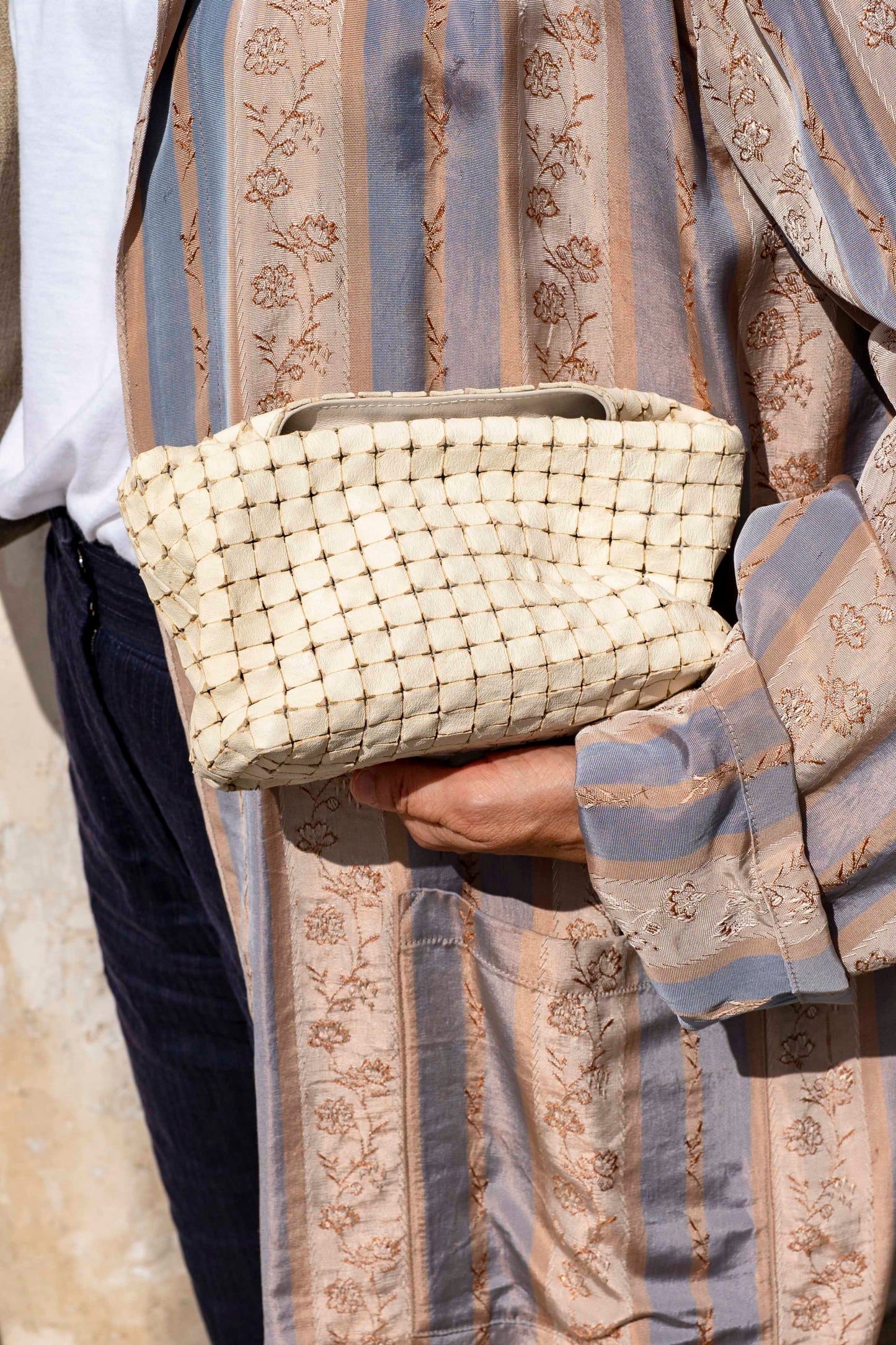 Bag - Big Bag Linen And Perforated Leather