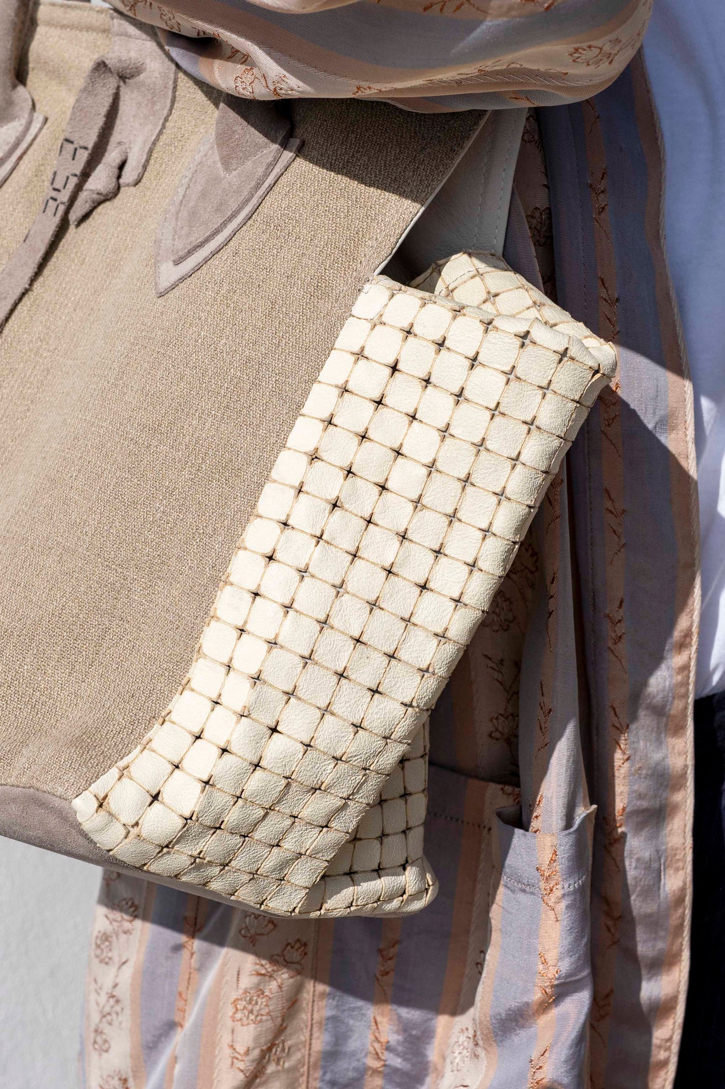 Bag - Big Bag Linen And Perforated Leather