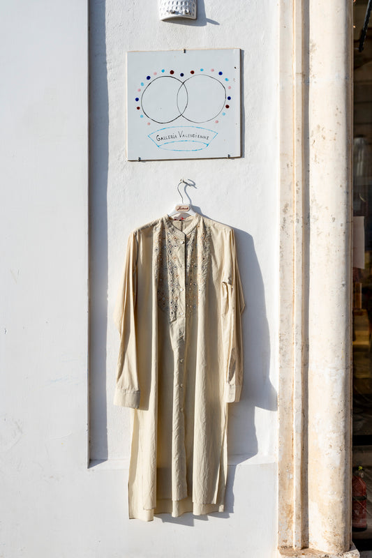 Robe Femme - Tunique Gris Clair Broderie Crème
