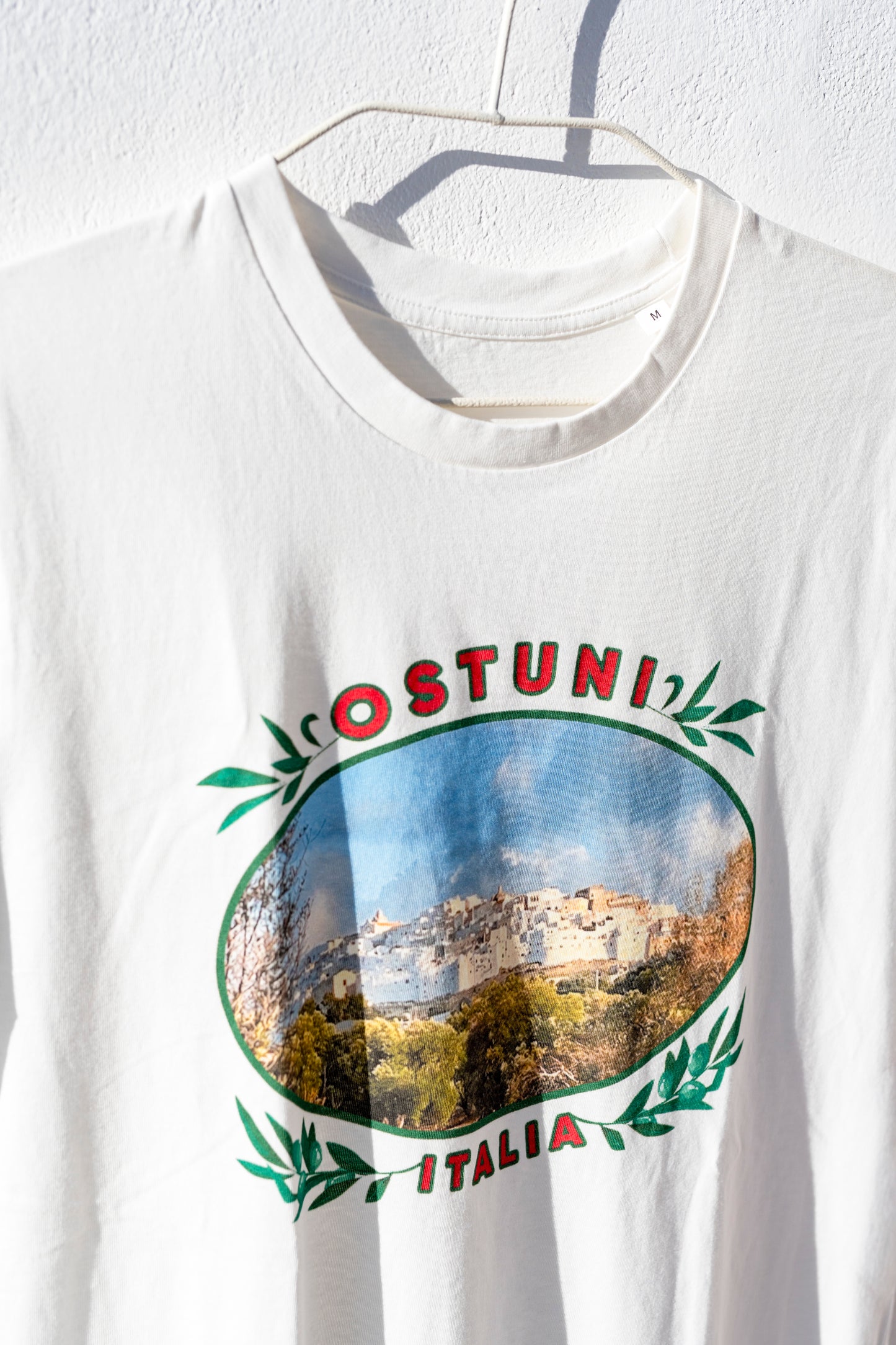 T-shirt - off-white with Ostuni photo in medallion Unisex