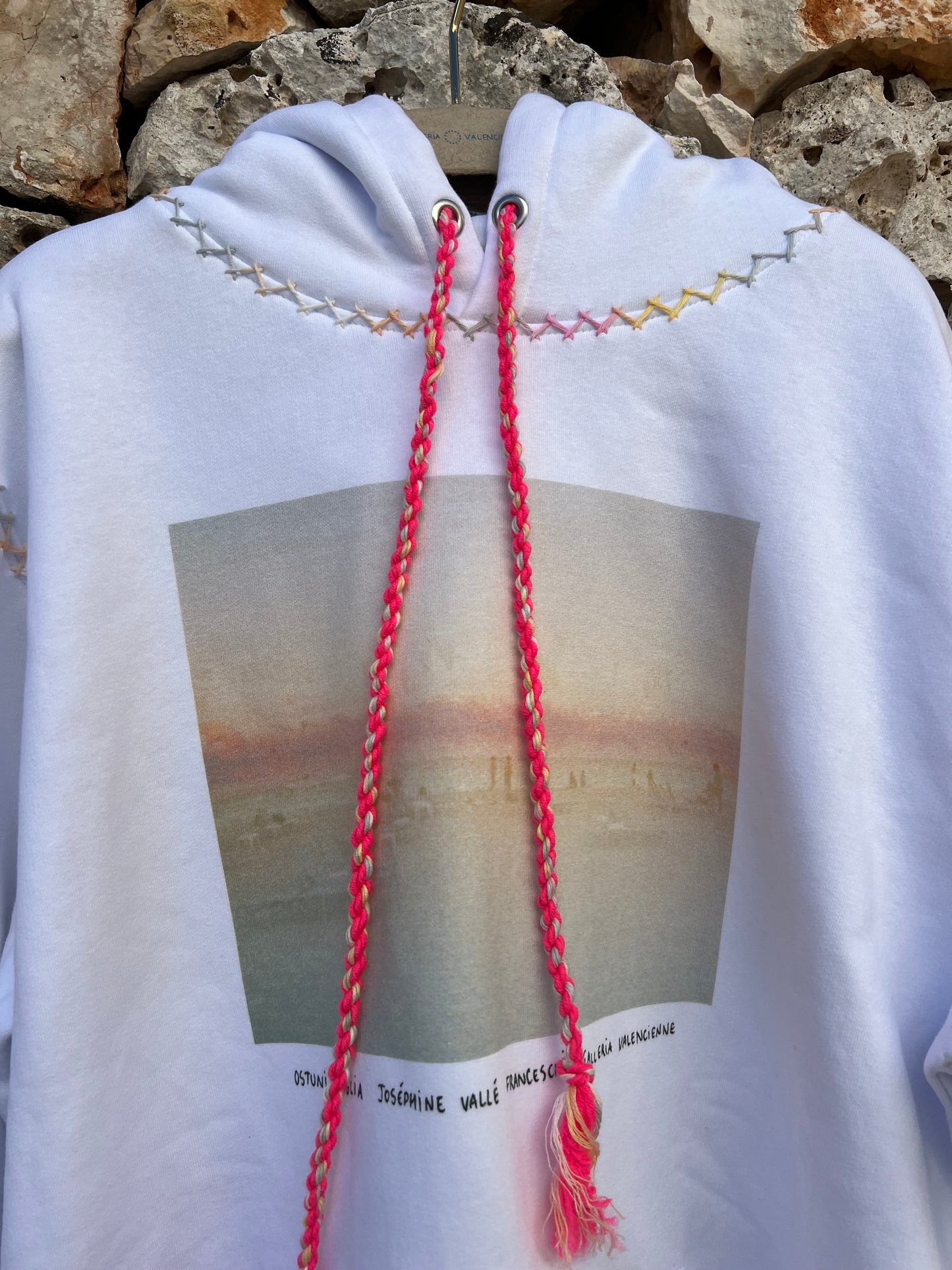 Hoodie - Miami Embroidered Fluo red multicolor cord