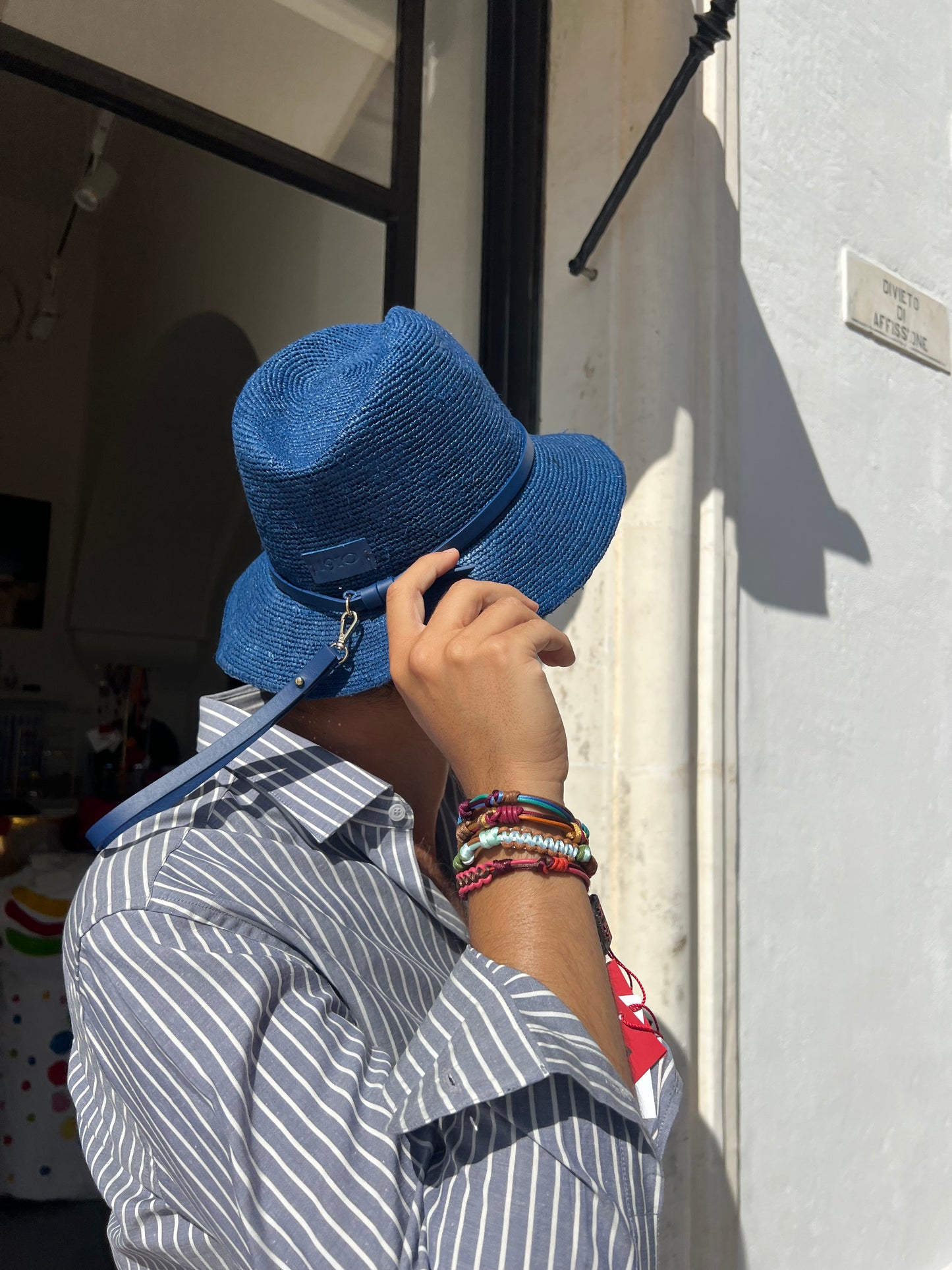 Chapeau - VIGNOLE Petit Fedora en Raphia Bleu