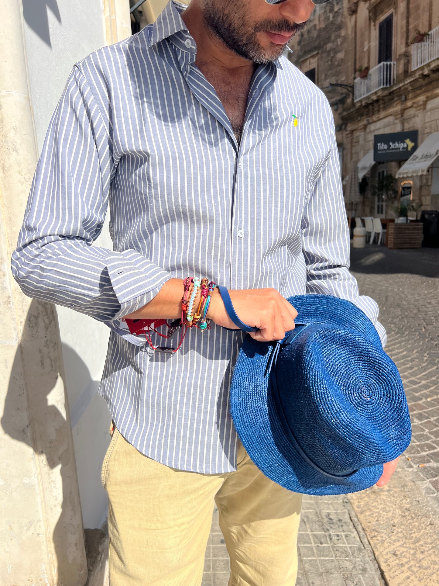 Chapeau - VIGNOLE Petit Fedora en Raphia Bleu