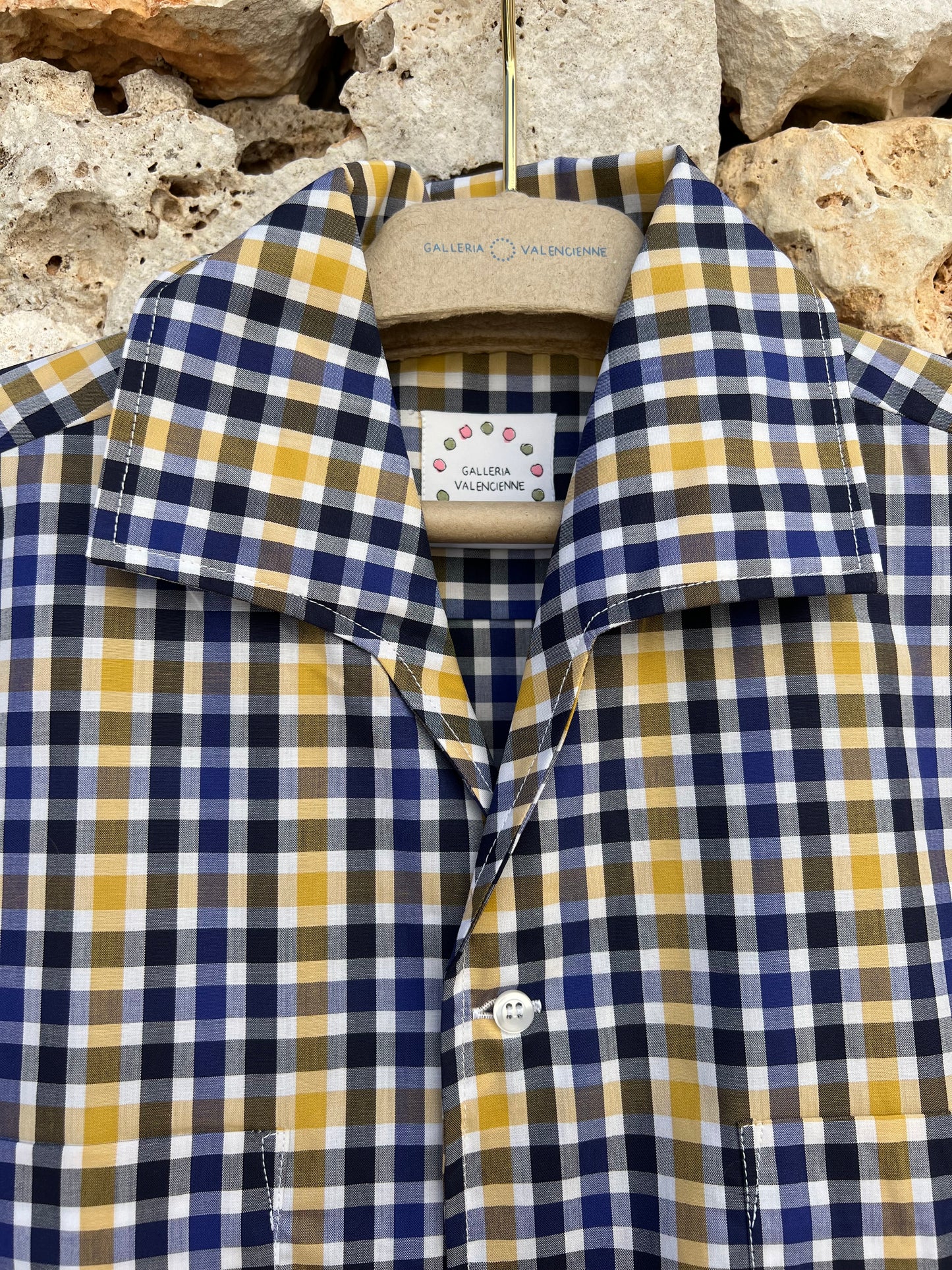 Shirt Men - Checked Blue and yellow short-Sleeve-Shirt