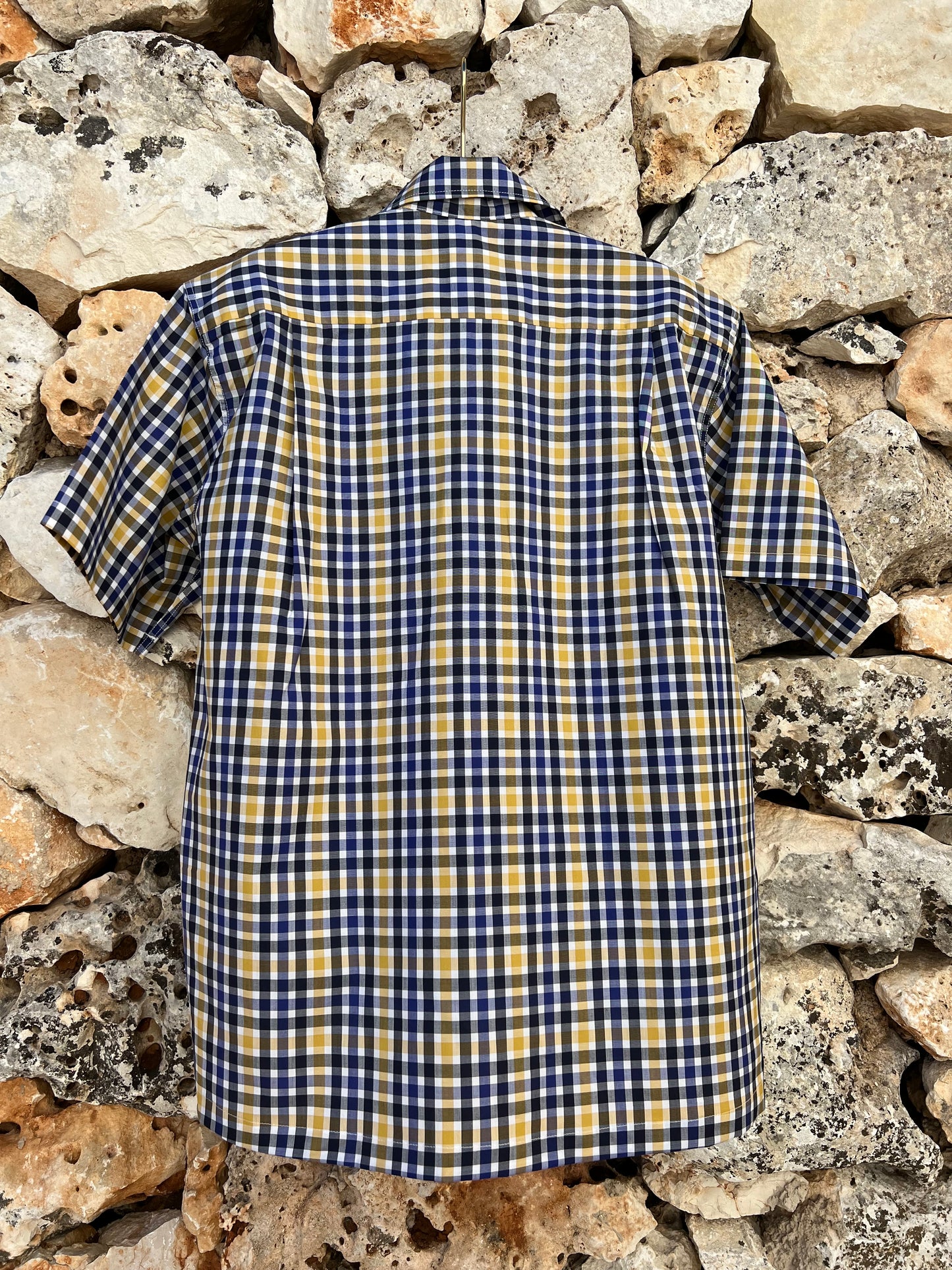 Shirt Men - Checked Blue and yellow short-Sleeve-Shirt