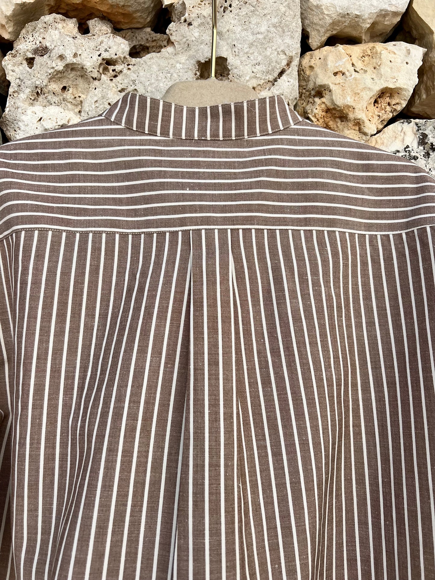 Shirt Men - Mao Collar Stripe White and cafe