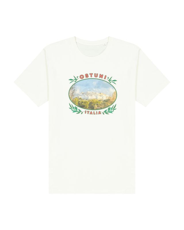 T-shirt - off-white with Ostuni photo in medallion Unisex