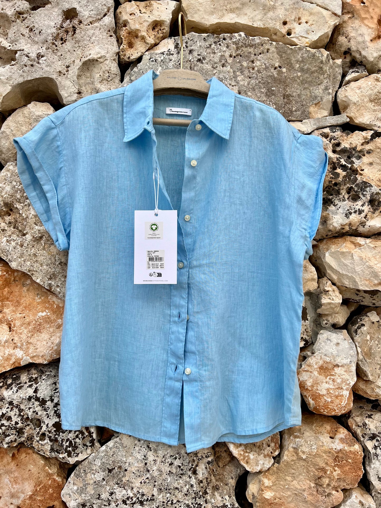 Shirt women - Airy Blue Sort Sleeve Linen