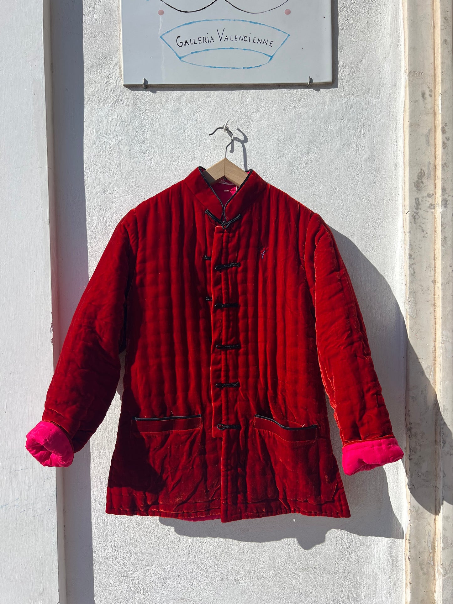 Veste Femme - Veste en velours de soie citrouille/fuchsia avec broderie à la main