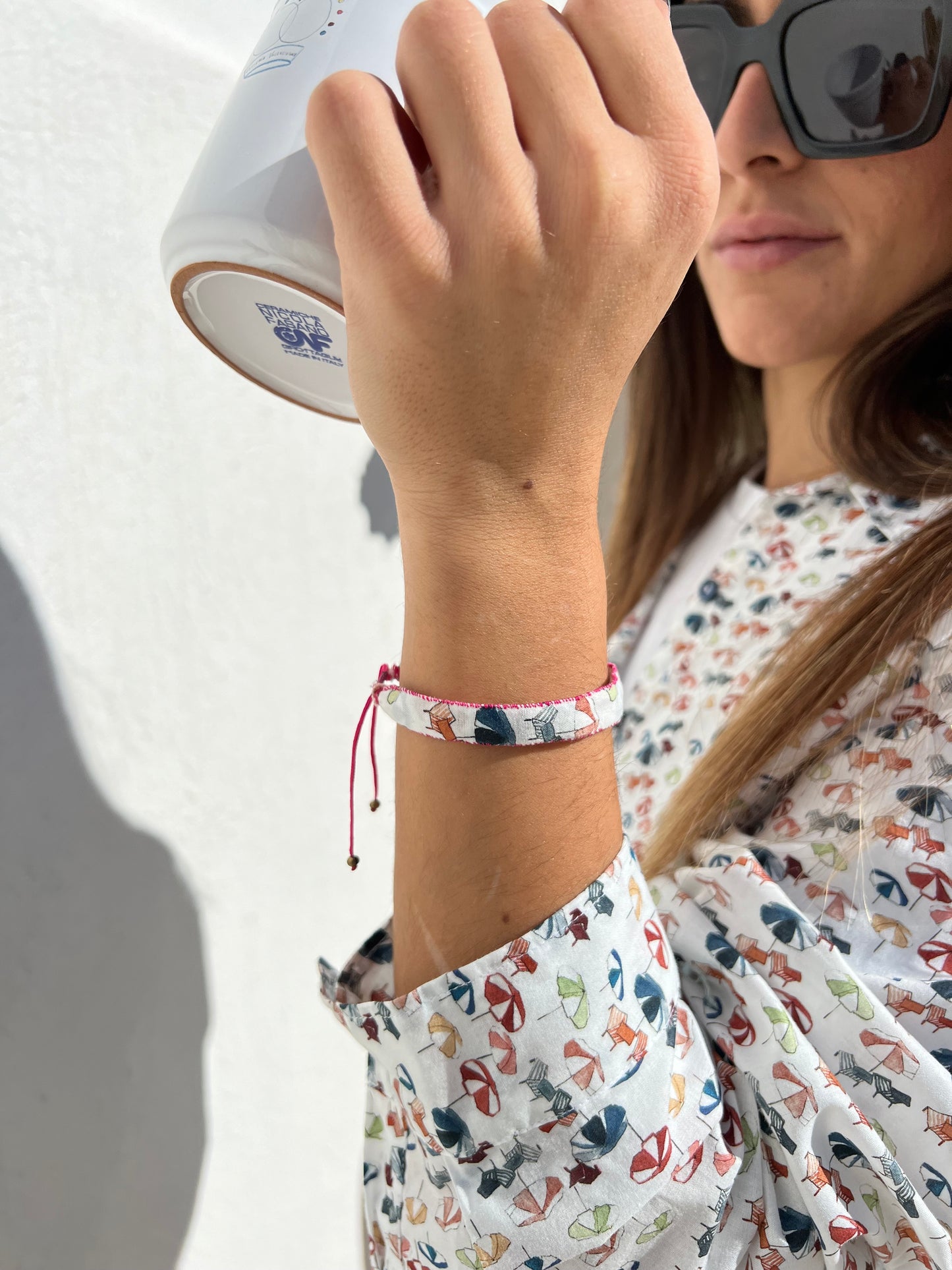 Bracciale - Tessuto regolabile rosa ricamato Ombreloni stampa GV