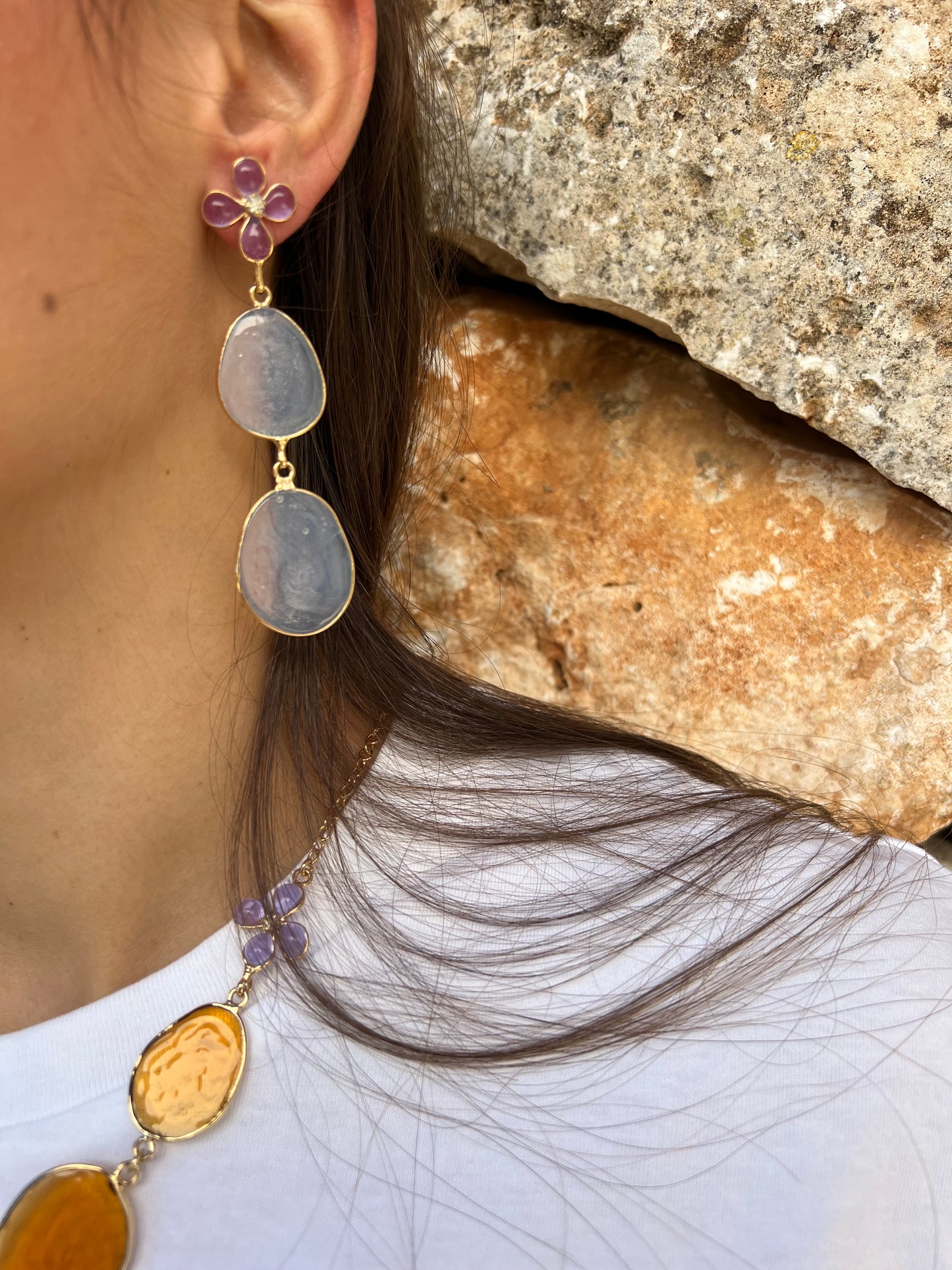 Earrings - Long double Luna Opaline