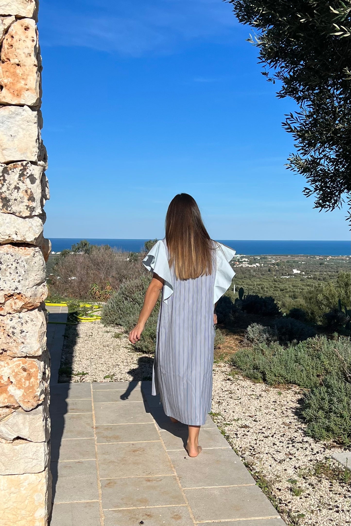 Dress - FARFALLE - Blue & Grey Stripe