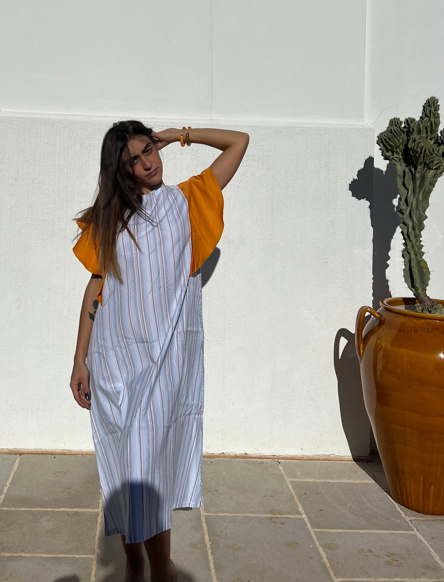Dress - FARFALLE - Orange & Blue Stripes