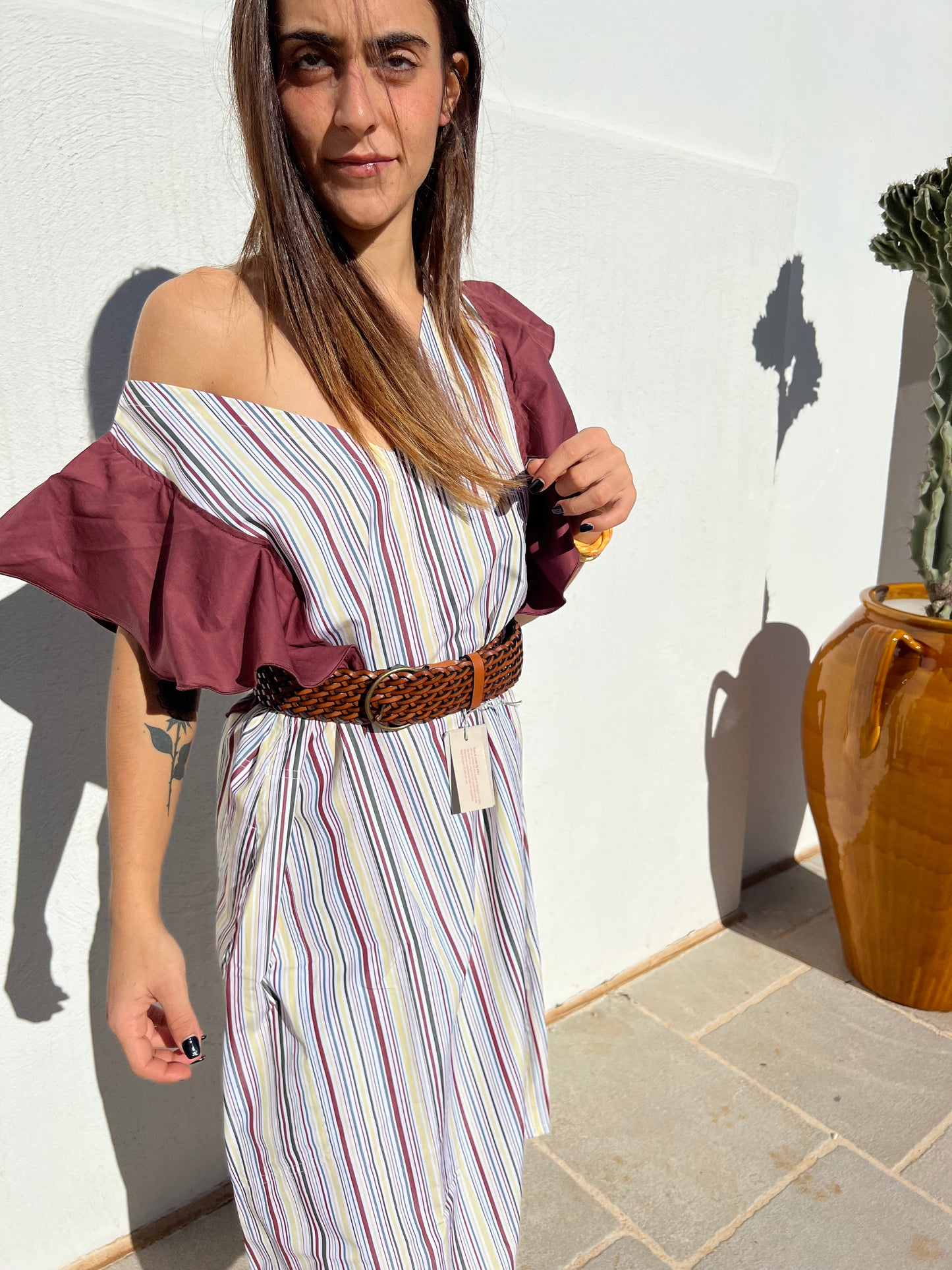 Dress - FARFALLE - Purple & Yellow Stripe