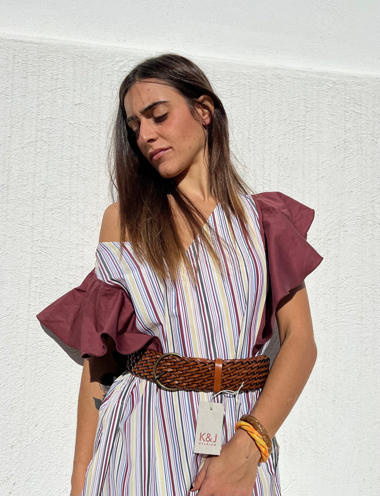 Dress - FARFALLE - Purple & Yellow Stripe