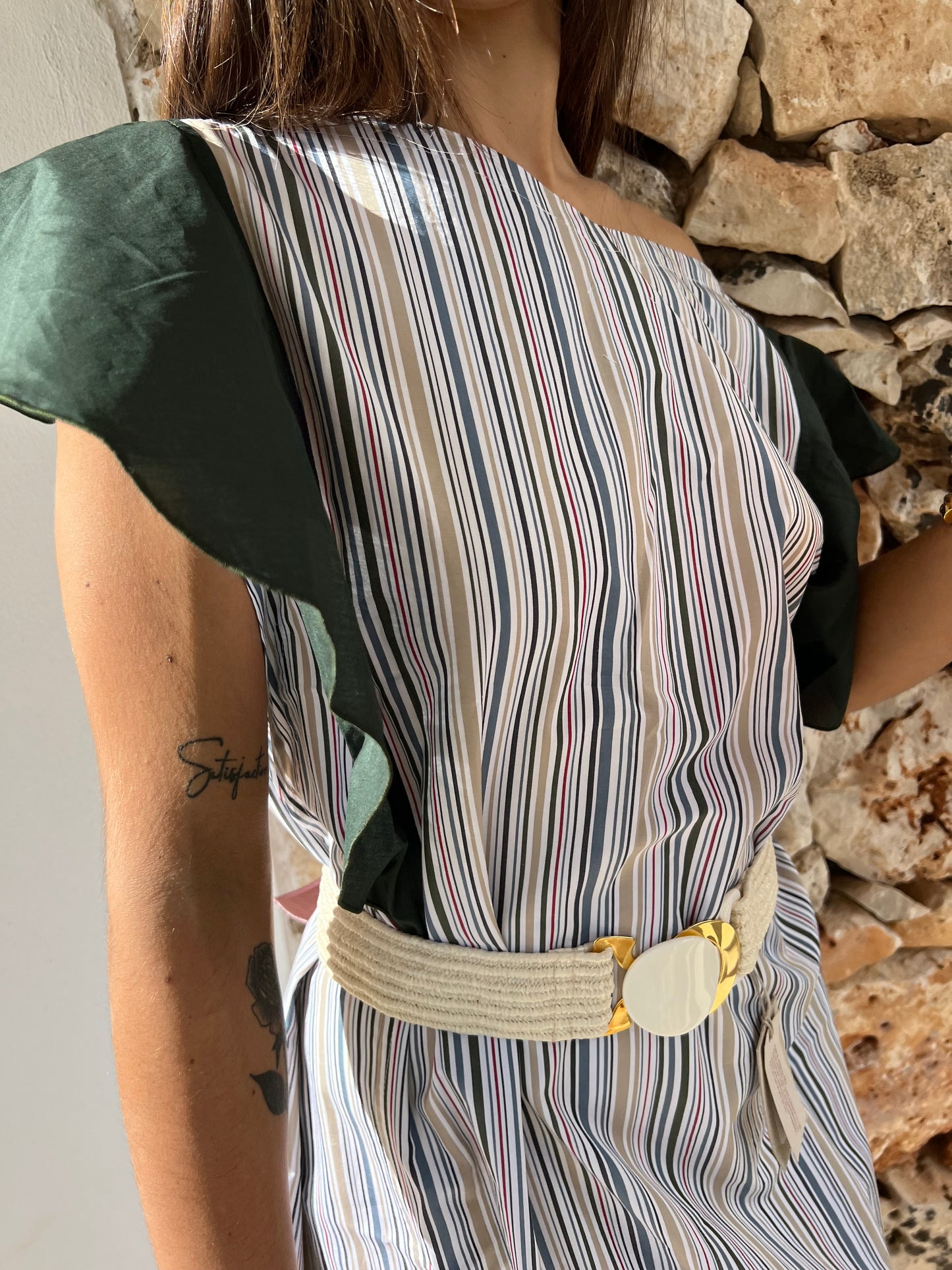 Dress - FARFALLE - Green & Multicolor Stripes
