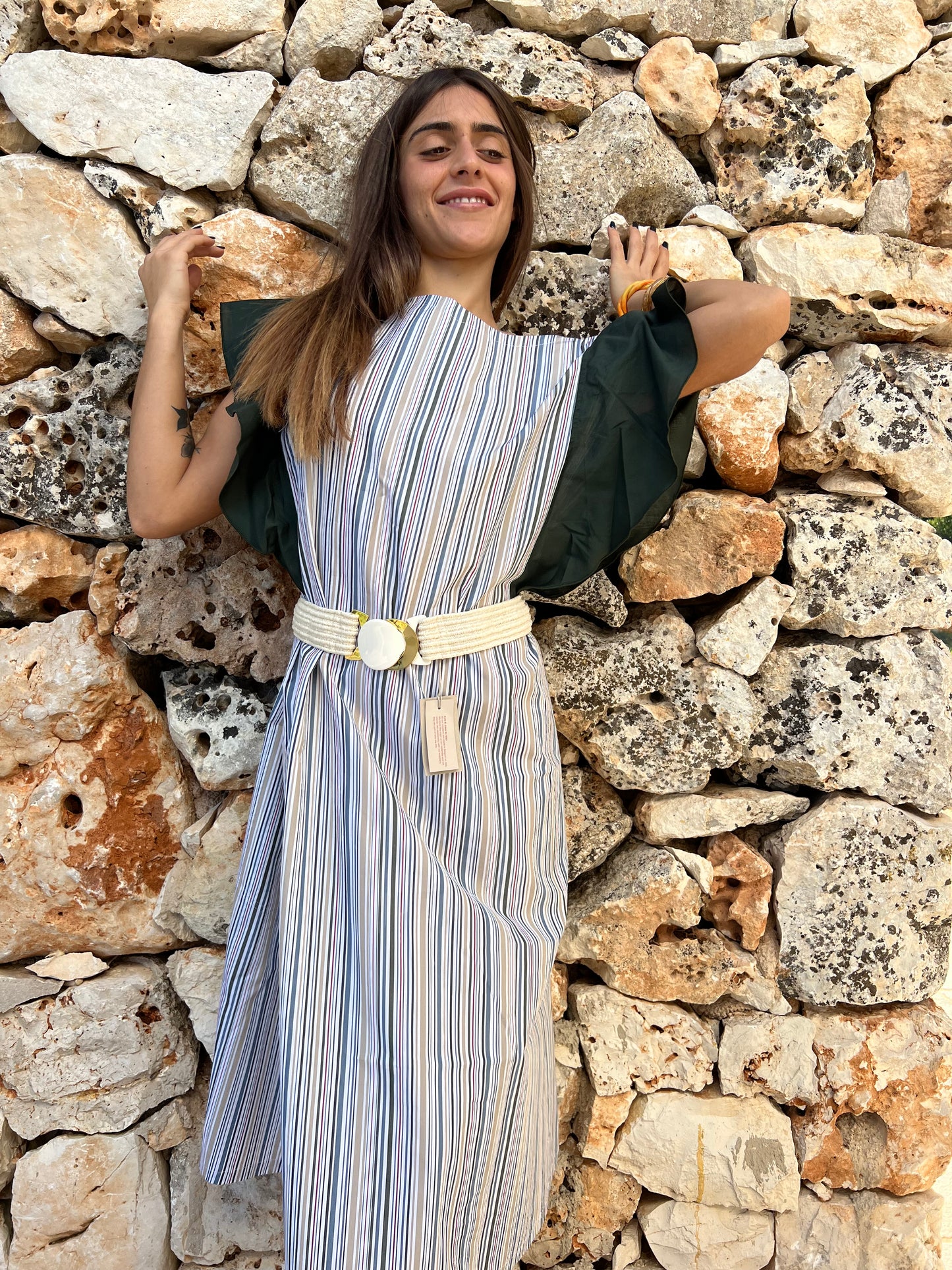 Dress - FARFALLE - Green & Multicolor Stripes