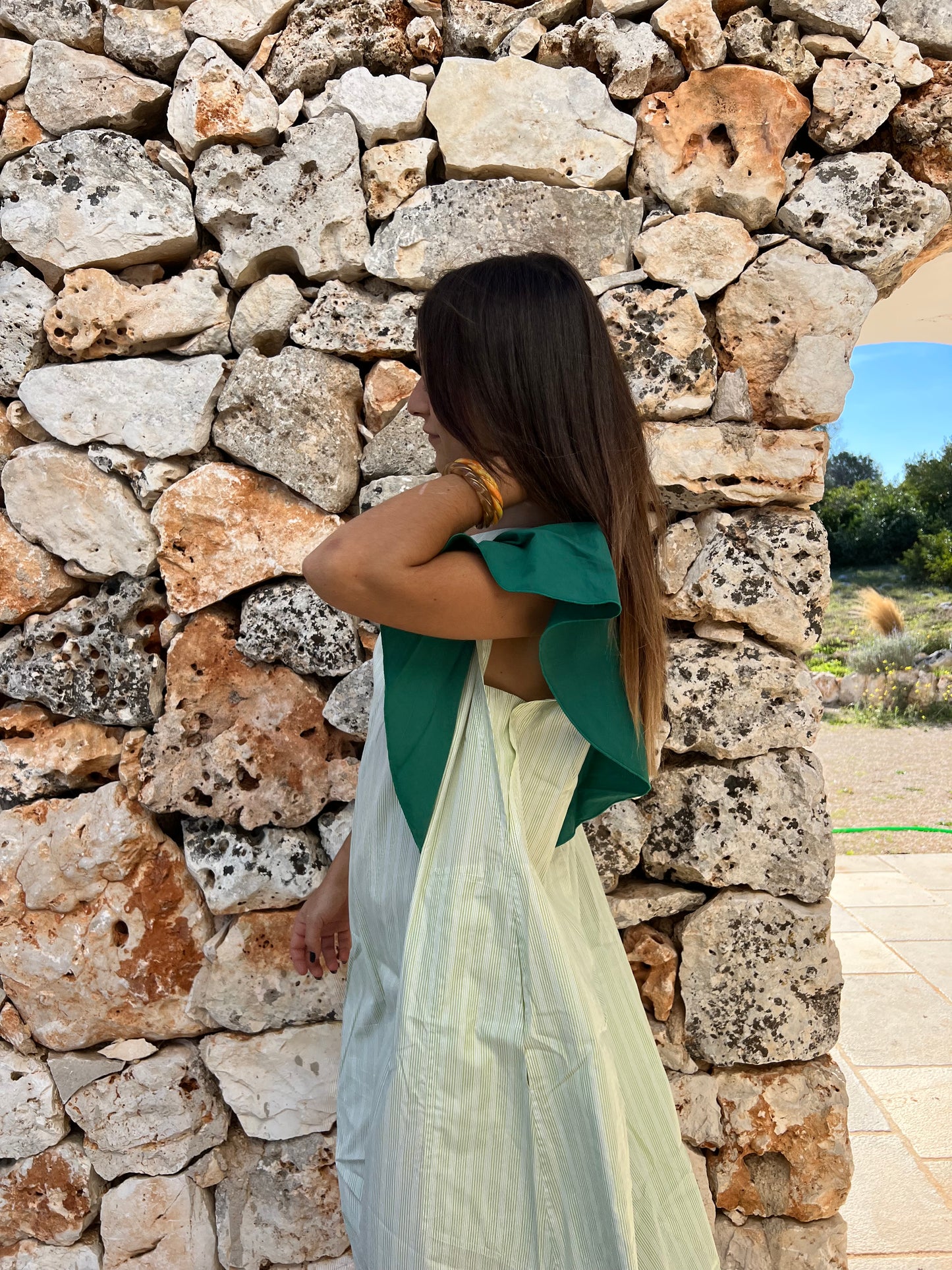 Dress - FARFALLE - Green & Green Stripes
