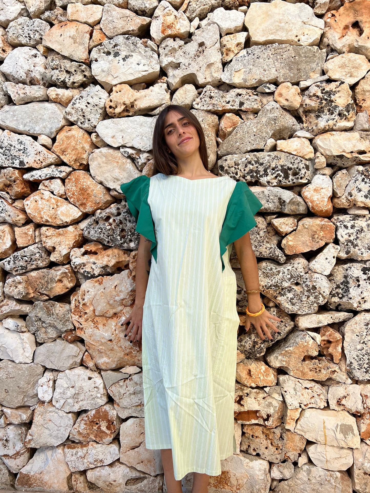 Dress - FARFALLE - Green & Green Stripes