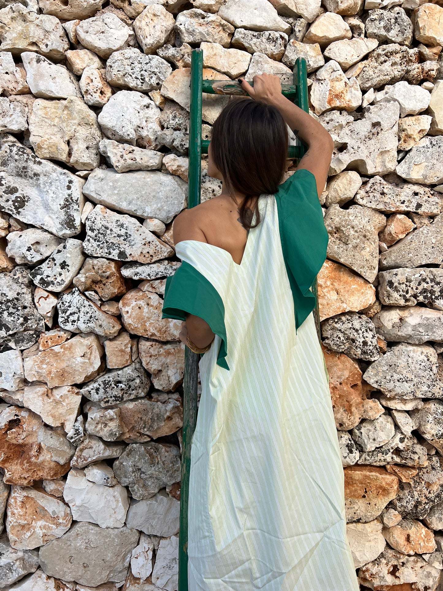 Dress - FARFALLE - Green & Green Stripes