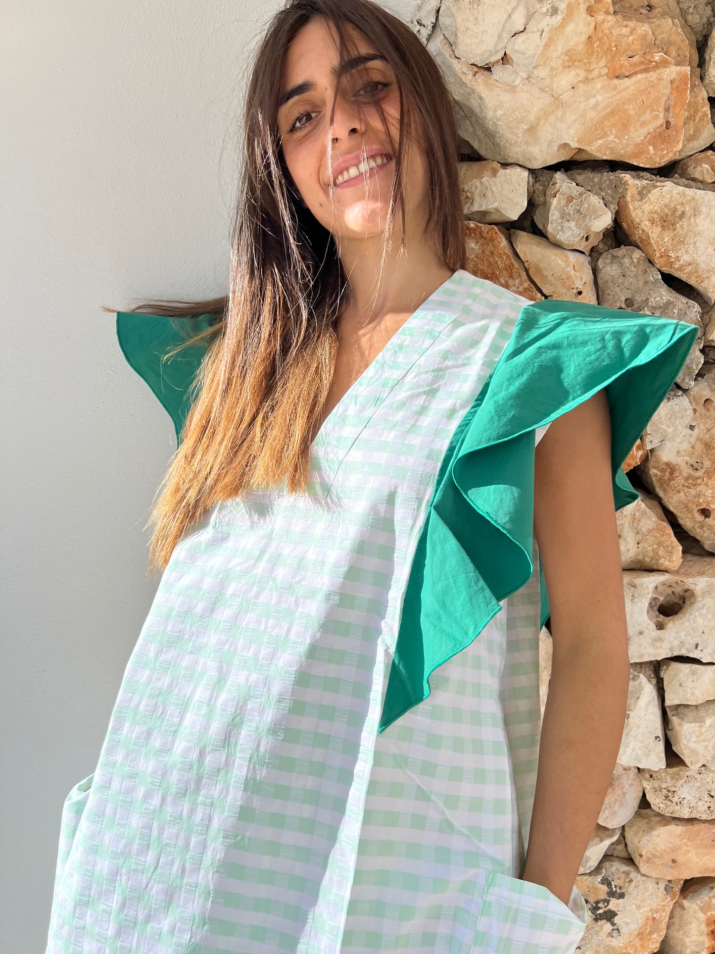 Dress - SOFIA With ruffles Forest Green