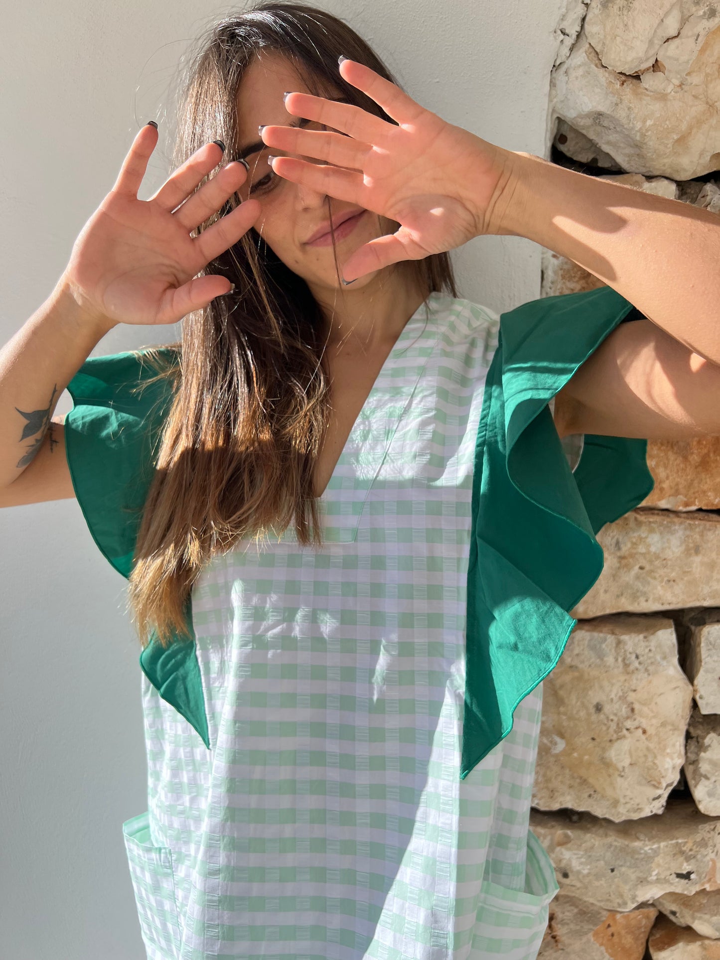 Dress - SOFIA With ruffles Forest Green