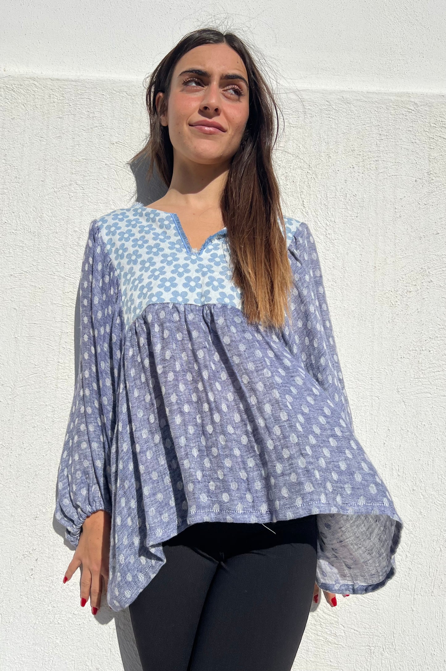 Top - Linen round points and puglia tipical fabric