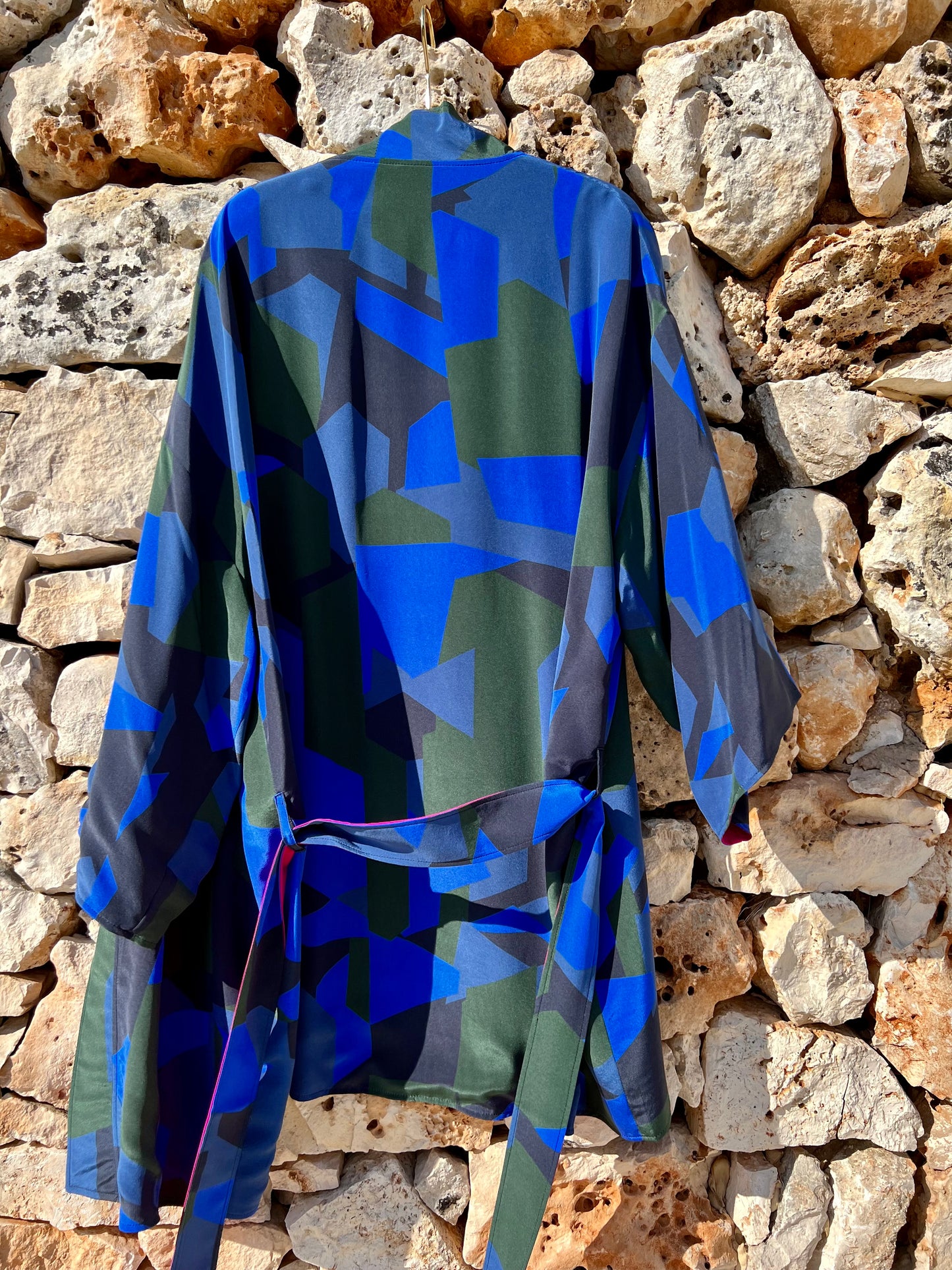 Kimono - Camouflage blu all'interno fucsia
