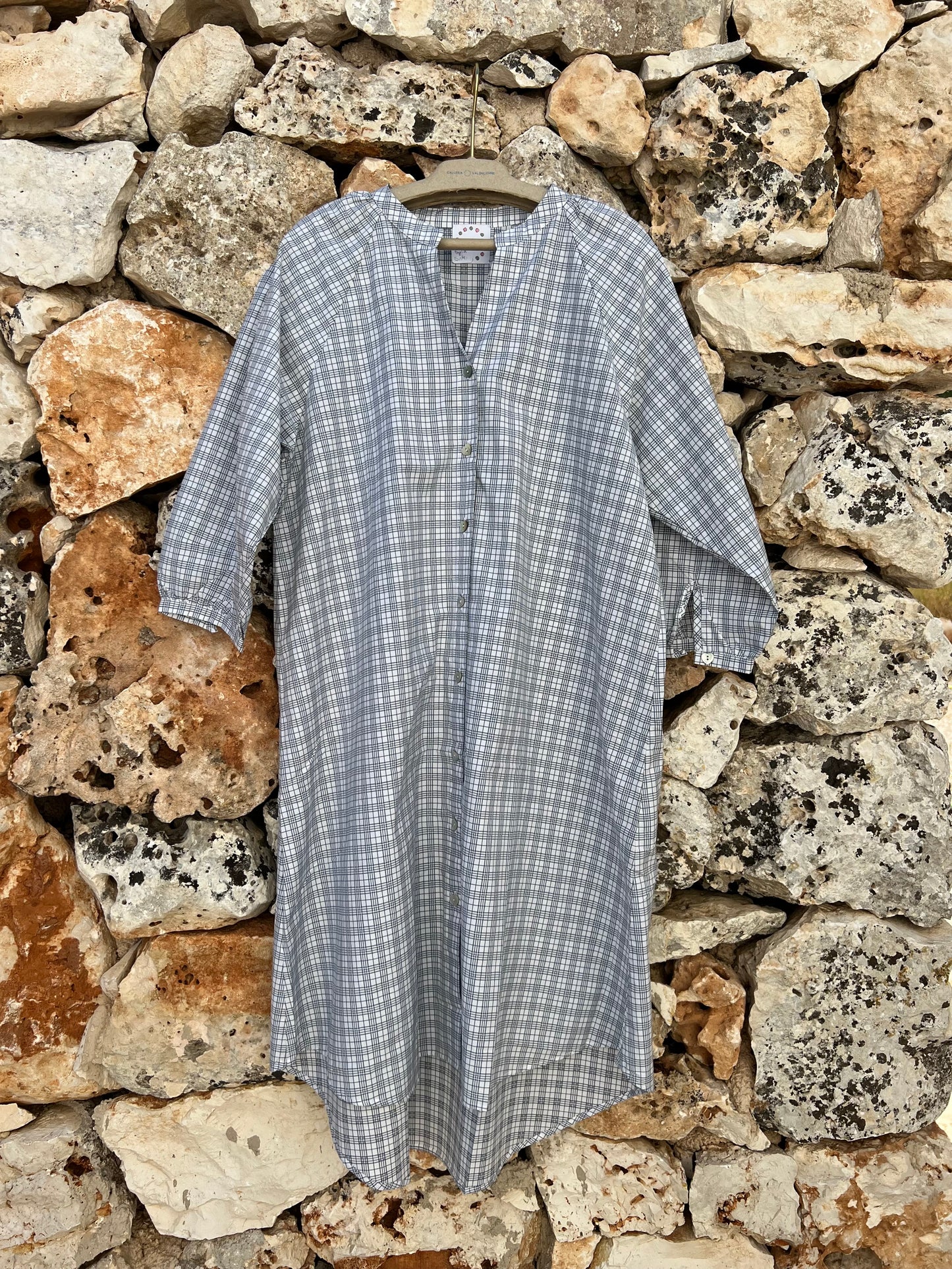 Dress - Simonetta grey striped and checked fabric