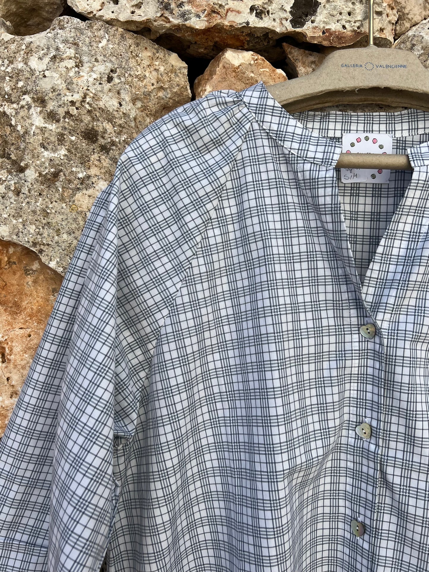 Dress - Simonetta grey striped and checked fabric