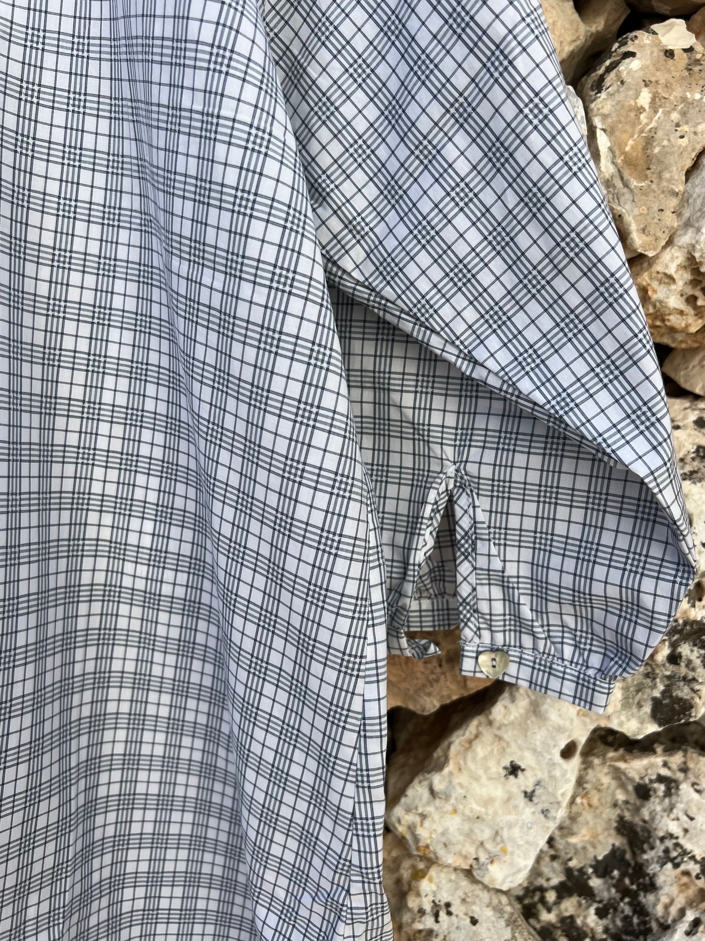 Dress - Simonetta grey striped and checked fabric