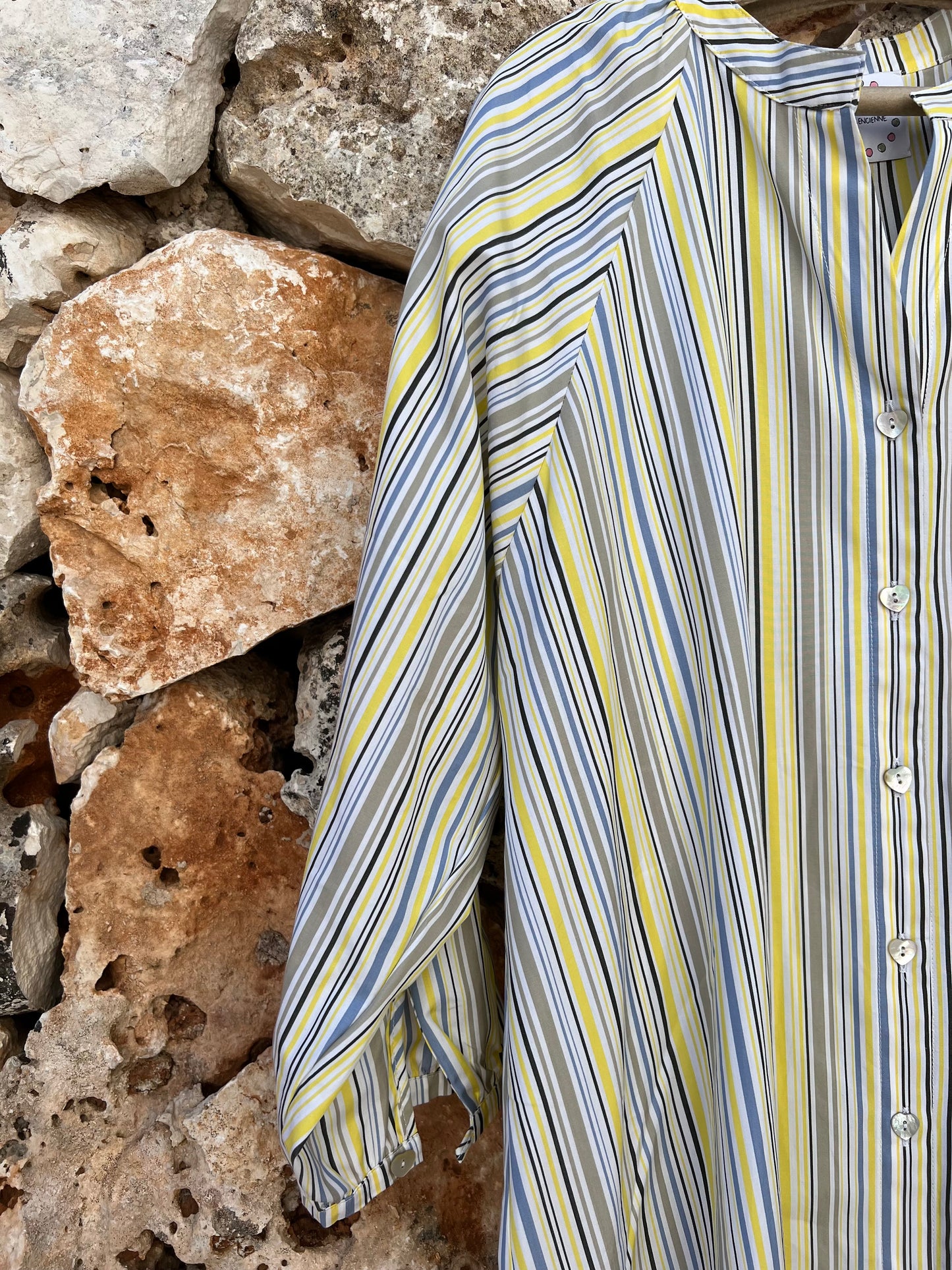 Dress - Simonetta yellow blue grey stripes