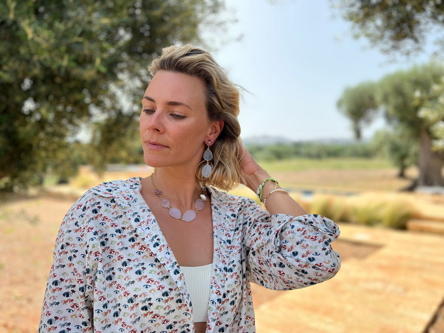Earrings - Long double Luna Opaline