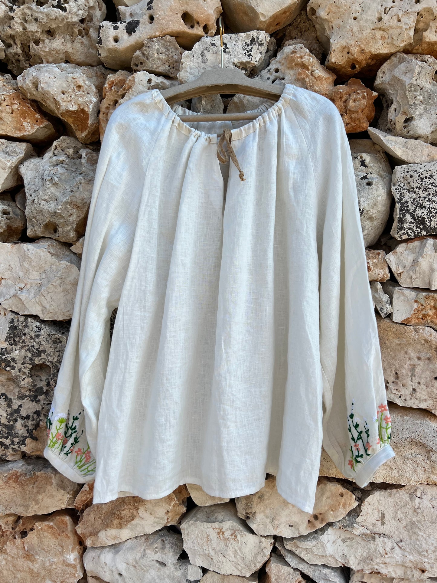 Shirt - Linen blouse multicolor embroidered