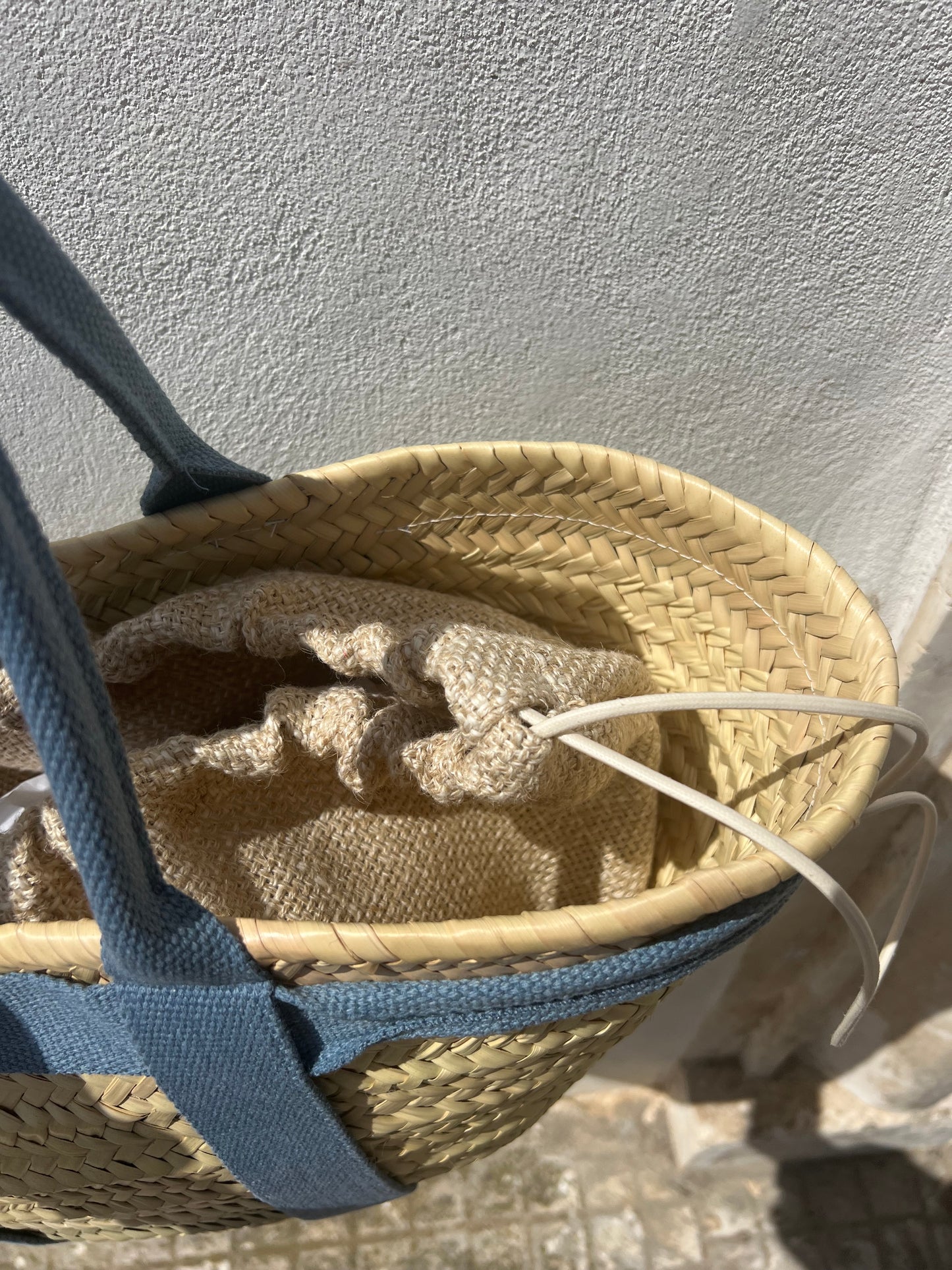 Bag - CRETA Large Palm Basket Natural/Avio