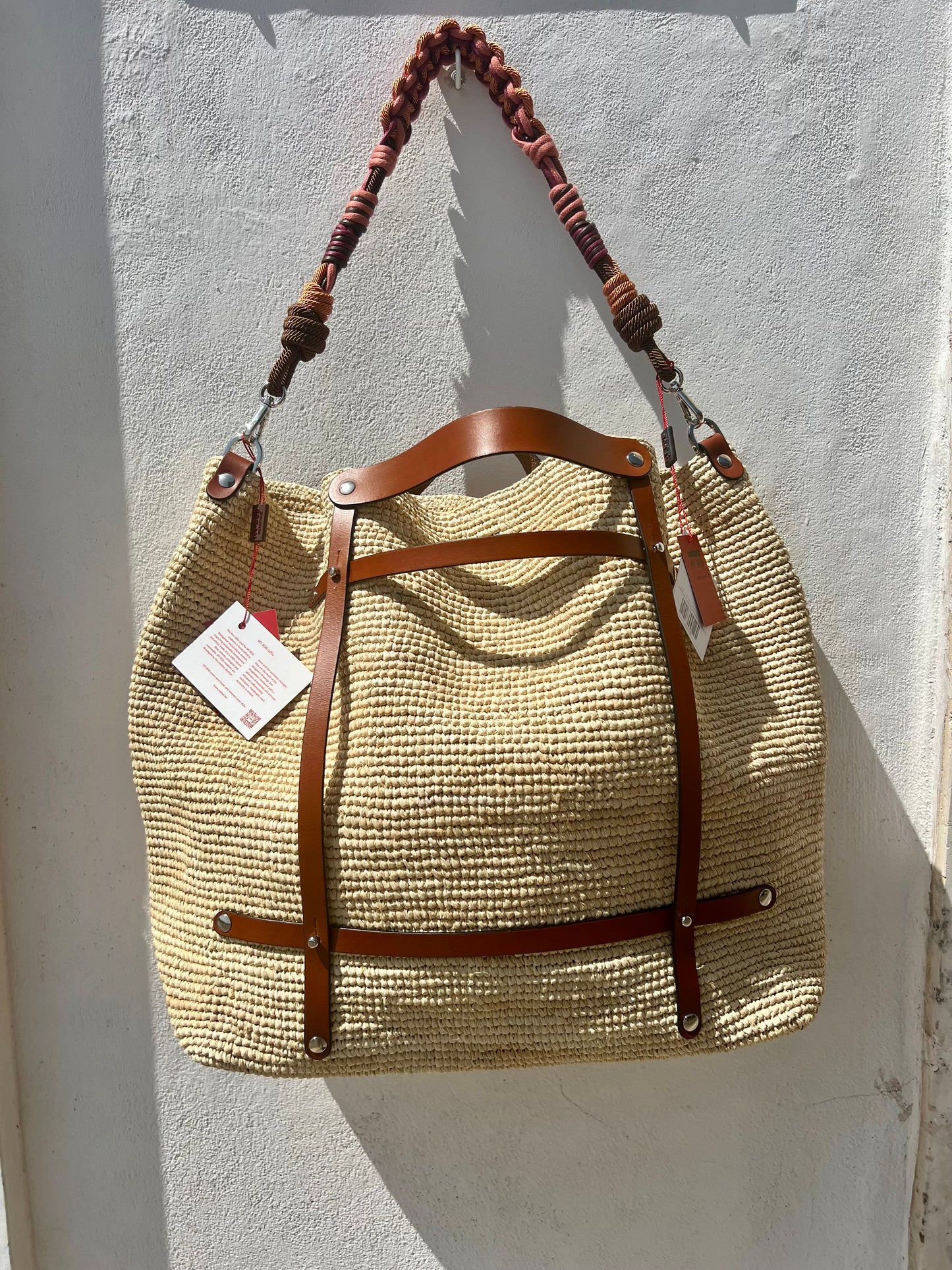 Bag - CANDIDE Natural Raffia Bag With Multicolor Cotton Strap