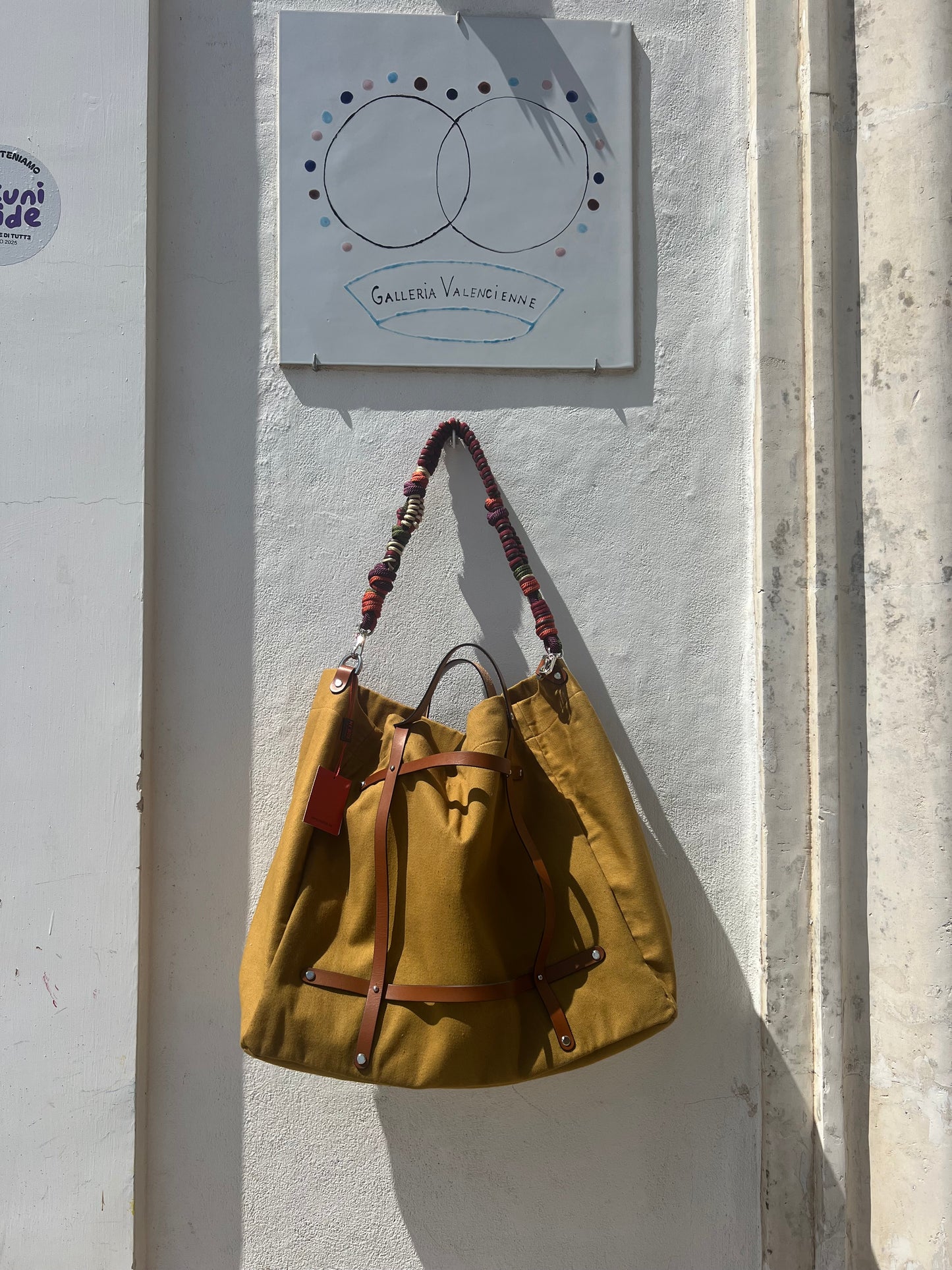 Bag Unisex - CANDIDE Tobacco Bag With Multicolor Cotton Strap