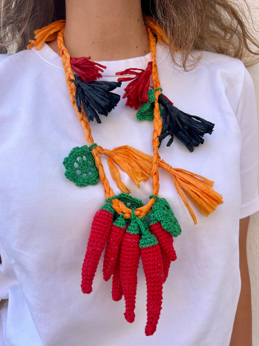 Collier - Collier en raphia orange