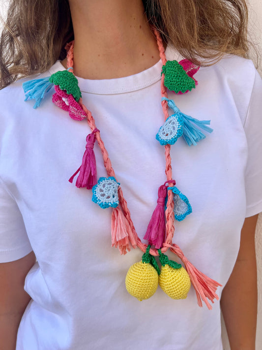 Collier - Collier en raphia orange