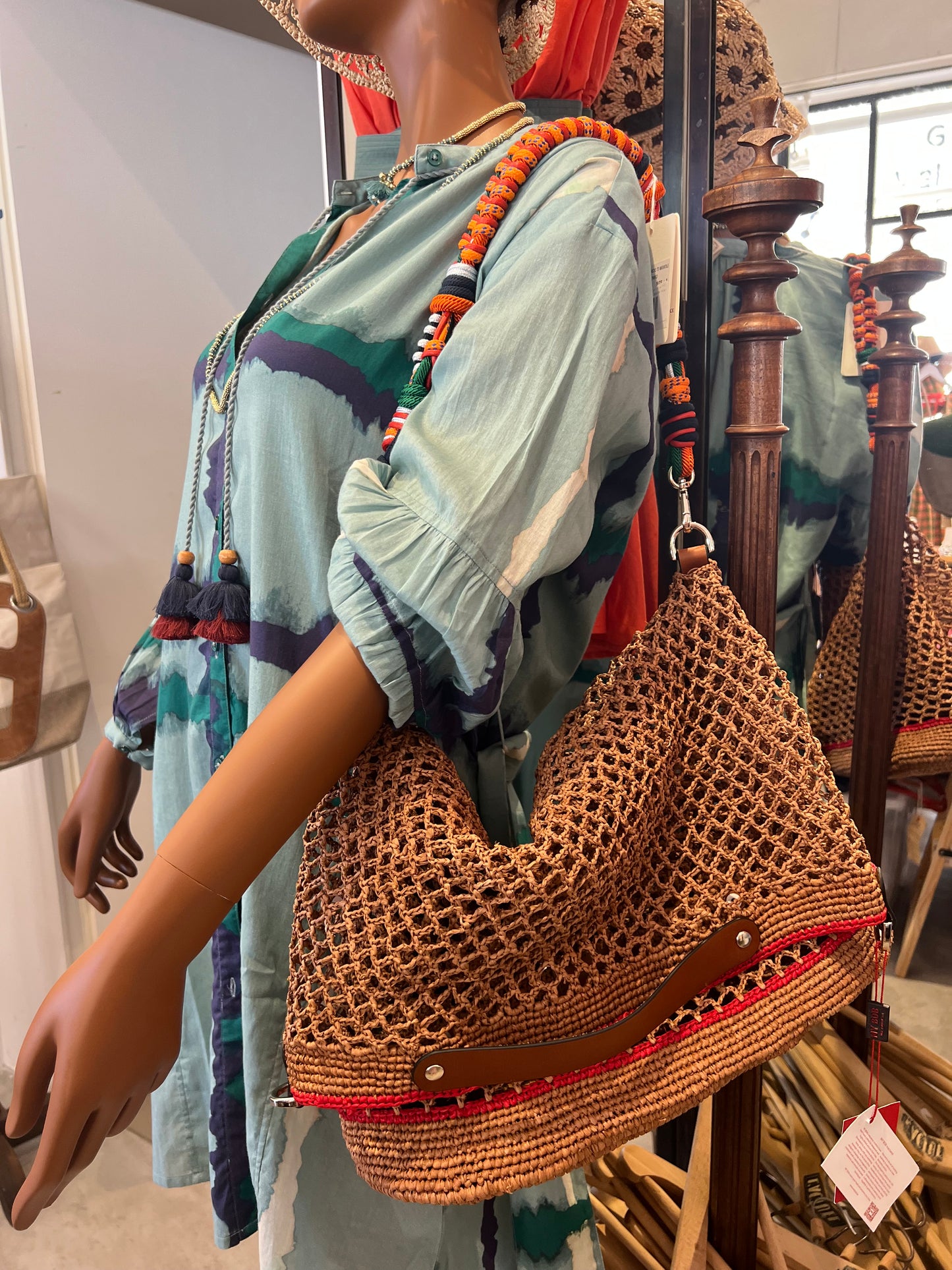 Bag - COLIN Natural Raffia Bag With Multicolor Cotton Strap