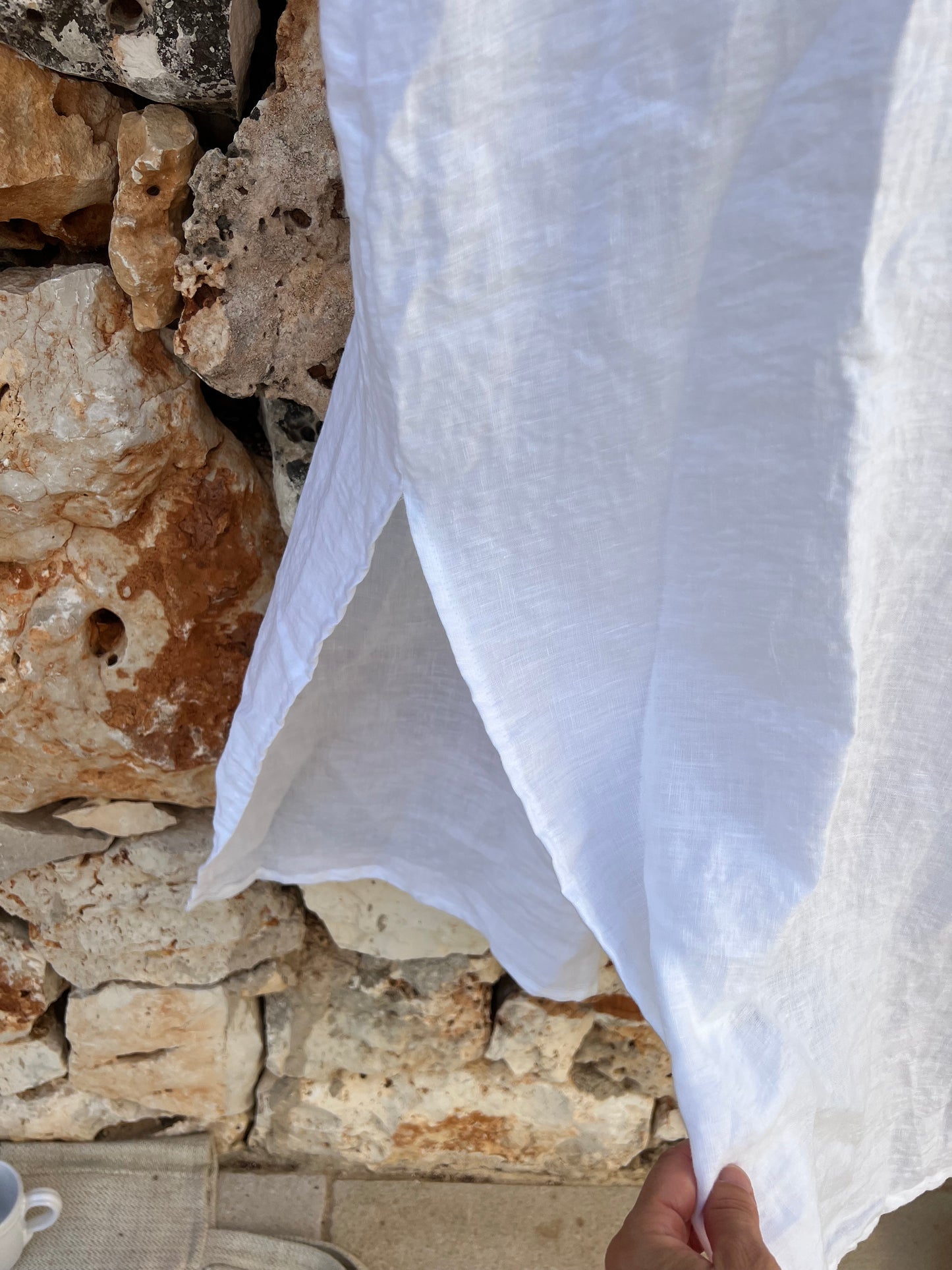 Dress - White linen and old red Italian fabric