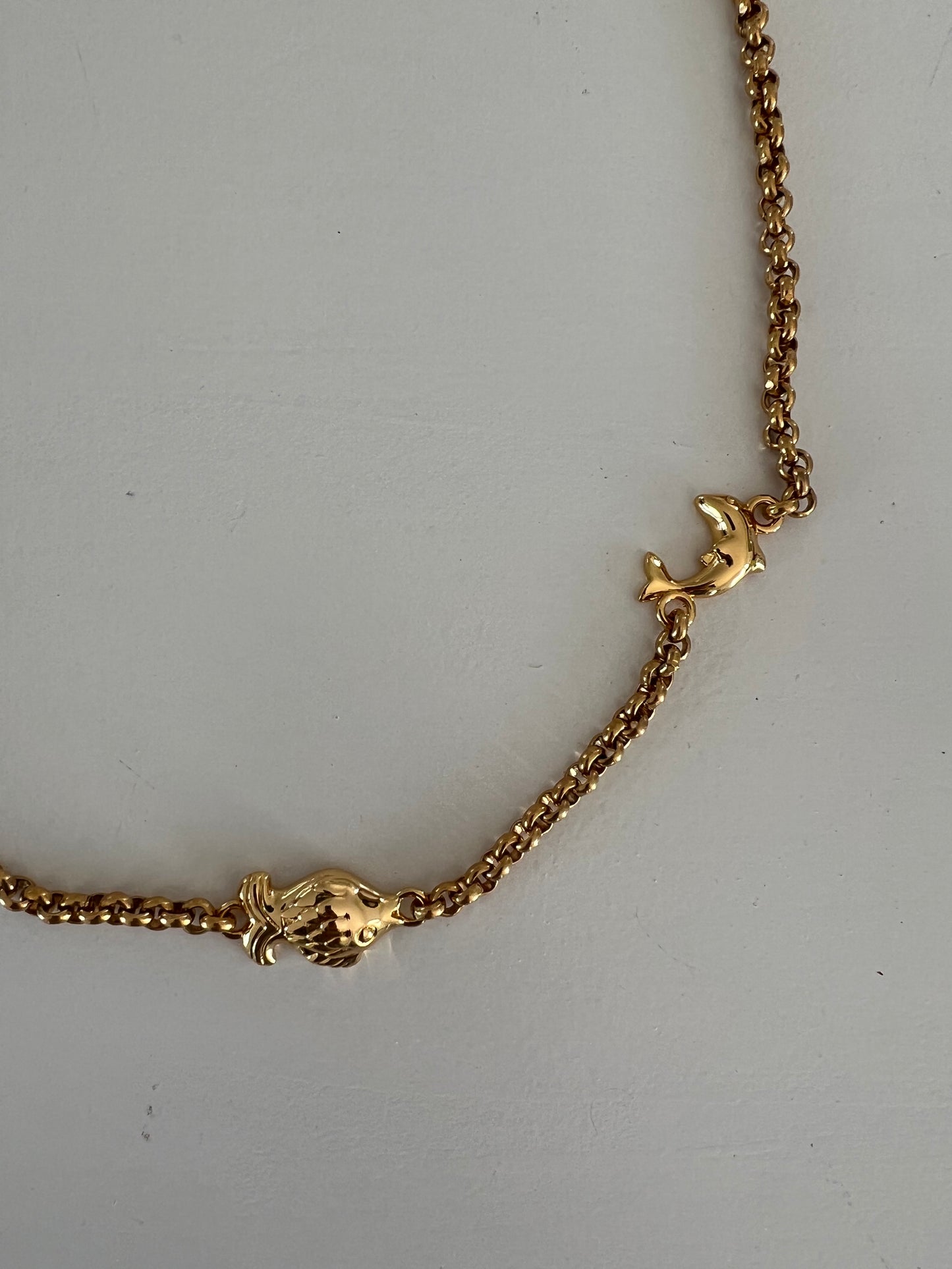 Necklace - Gold long chain necklace charms fish