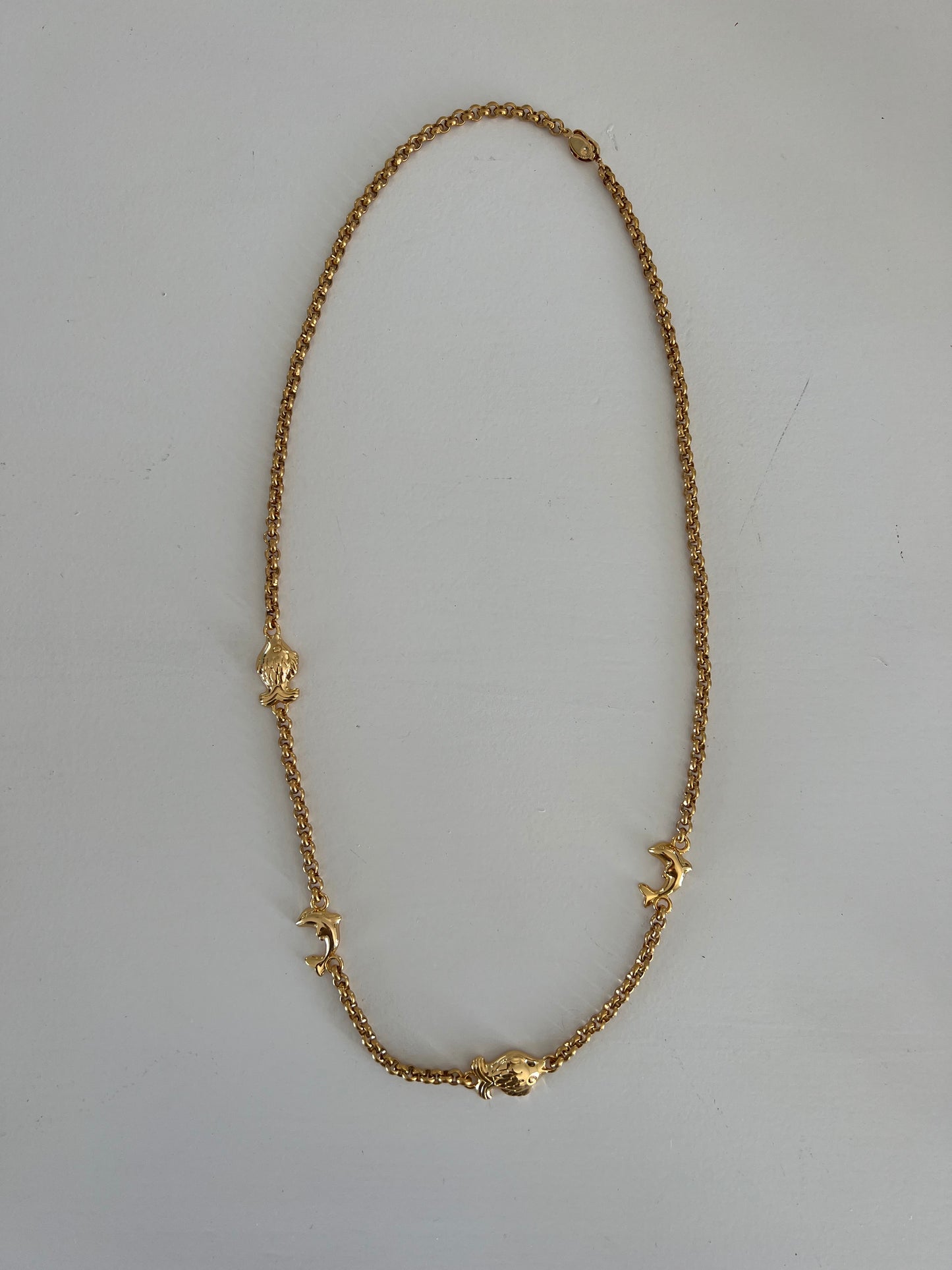 Necklace - Gold long chain necklace charms fish