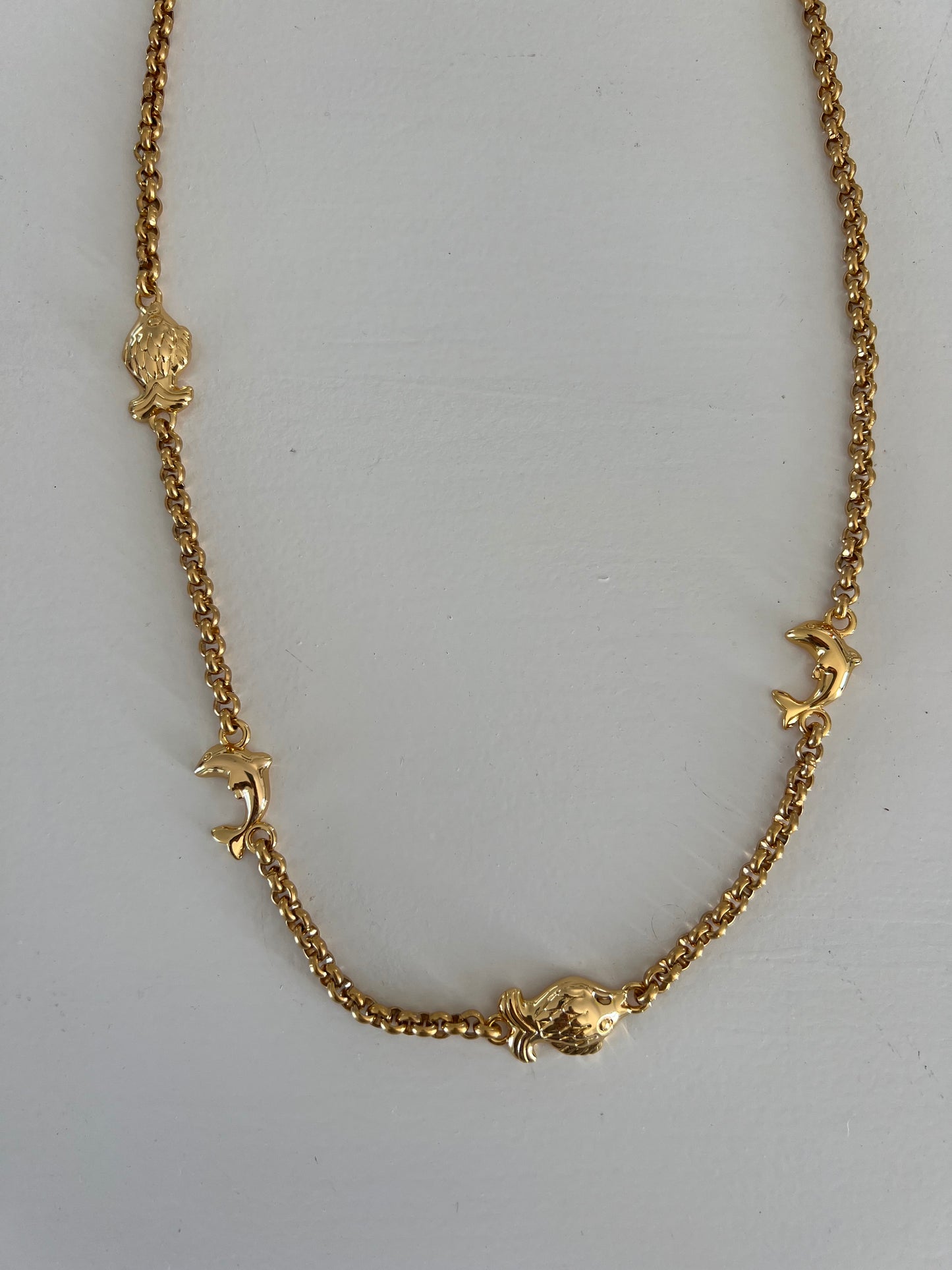 Necklace - Gold long chain necklace charms fish