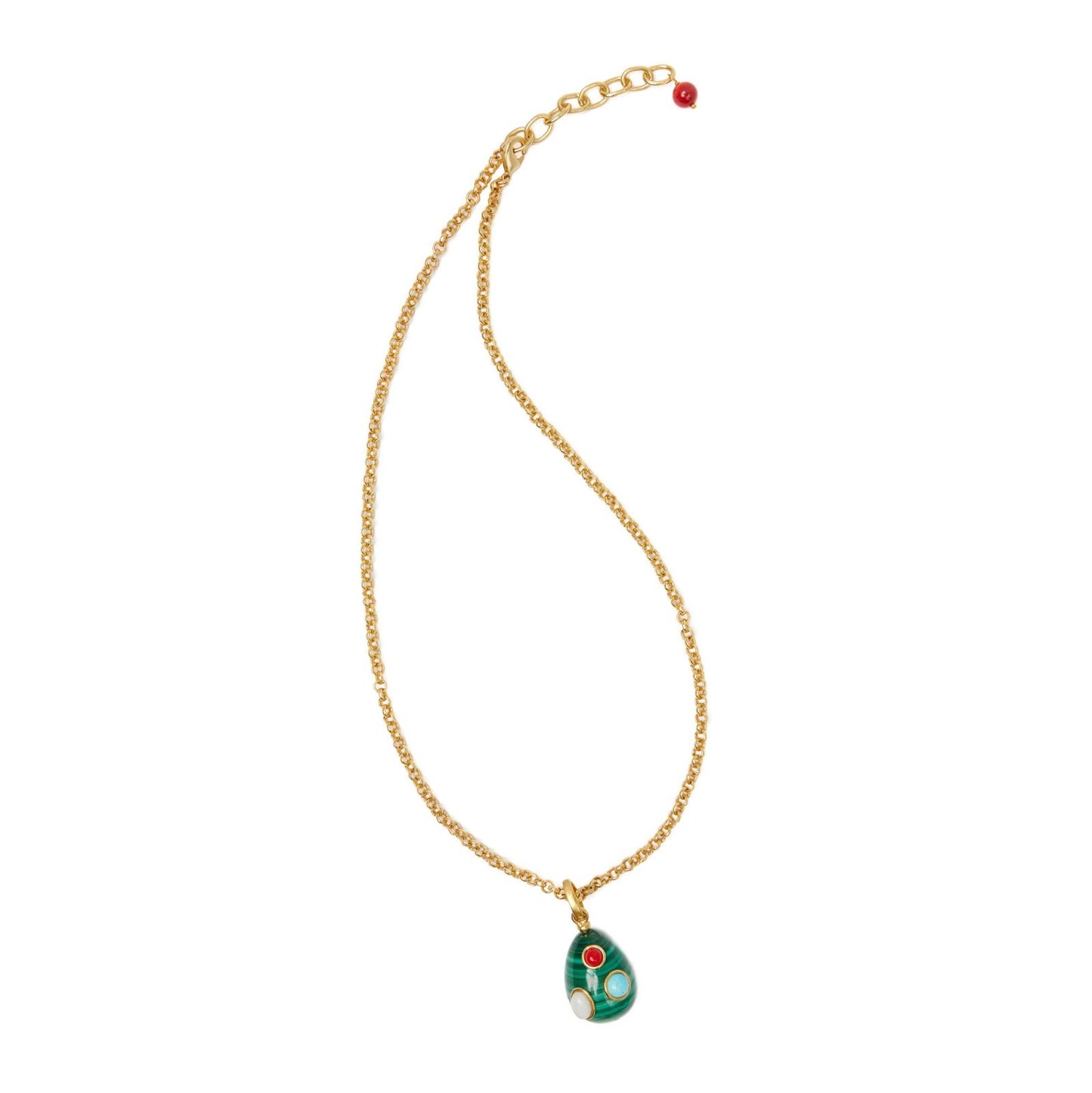 Necklace- Malachite Quartz Egg with Turquoise Quartz and Coral