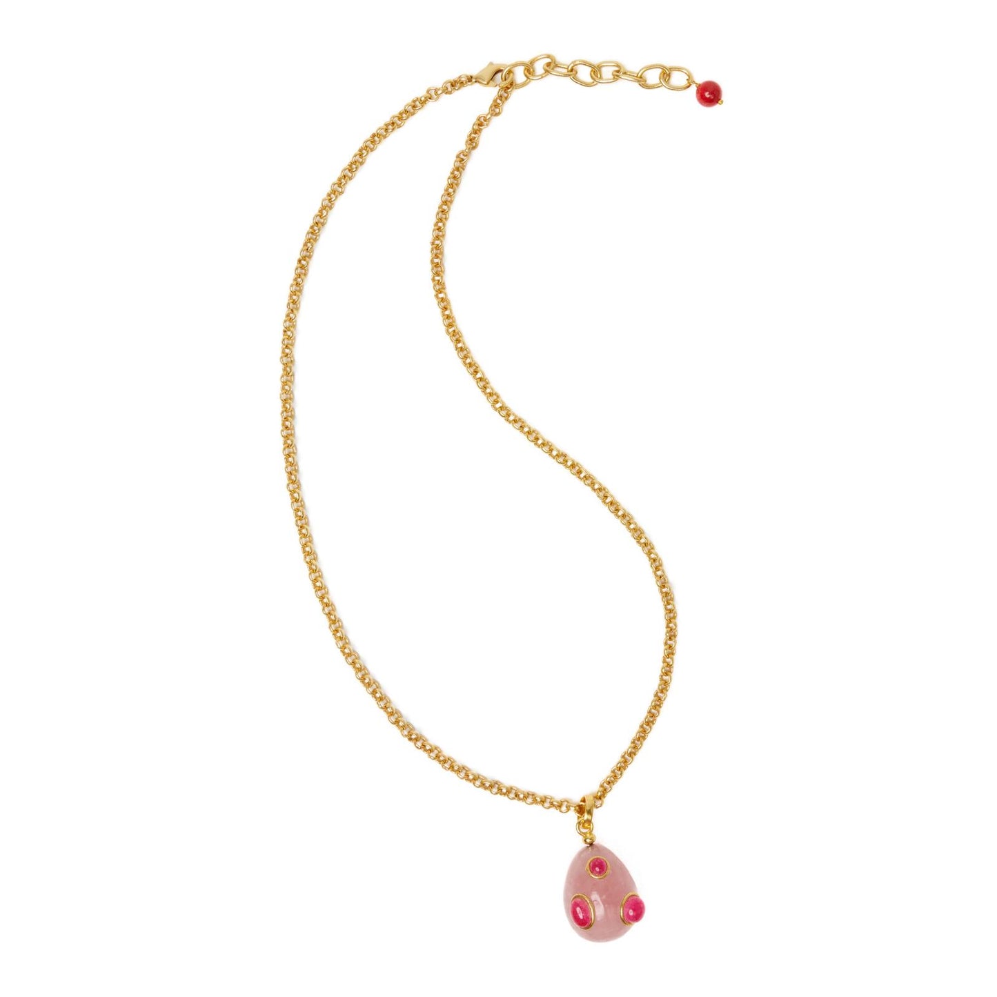 Necklace- Rose Quartz Egg with Turquoise, Pink Quartz