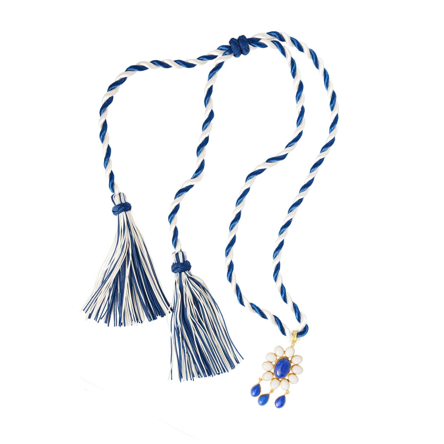 Necklace- Flower Power pendant with Lapis lazuli and White Quartz Stones