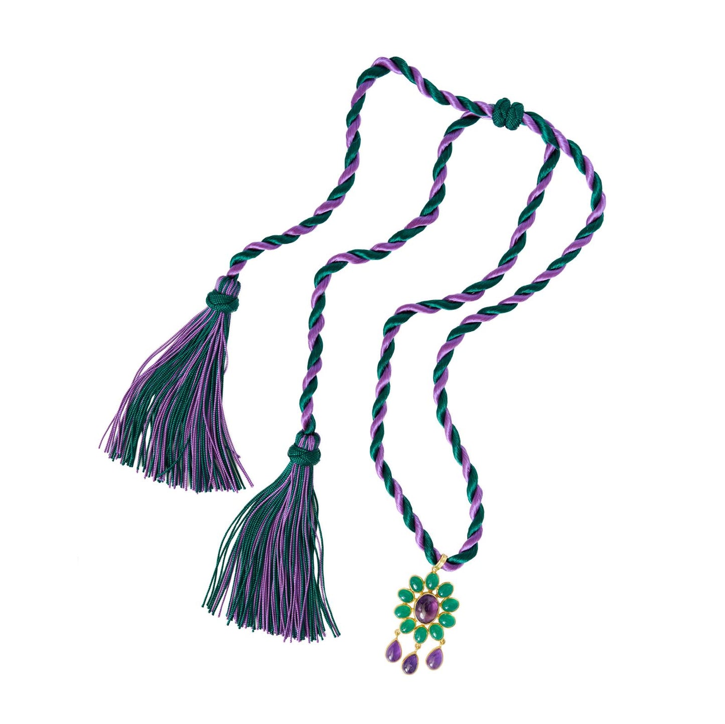 Collier - Pendentif Flower Power avec pierres d'améthyste et d'onyx vert