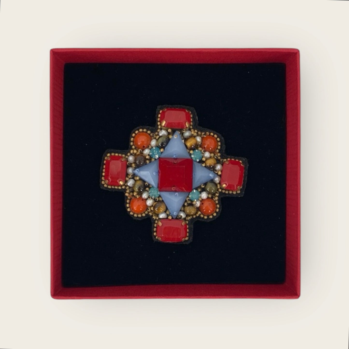 Brooch - Luxury ORTHODOX CROSS brooch Red & Blue